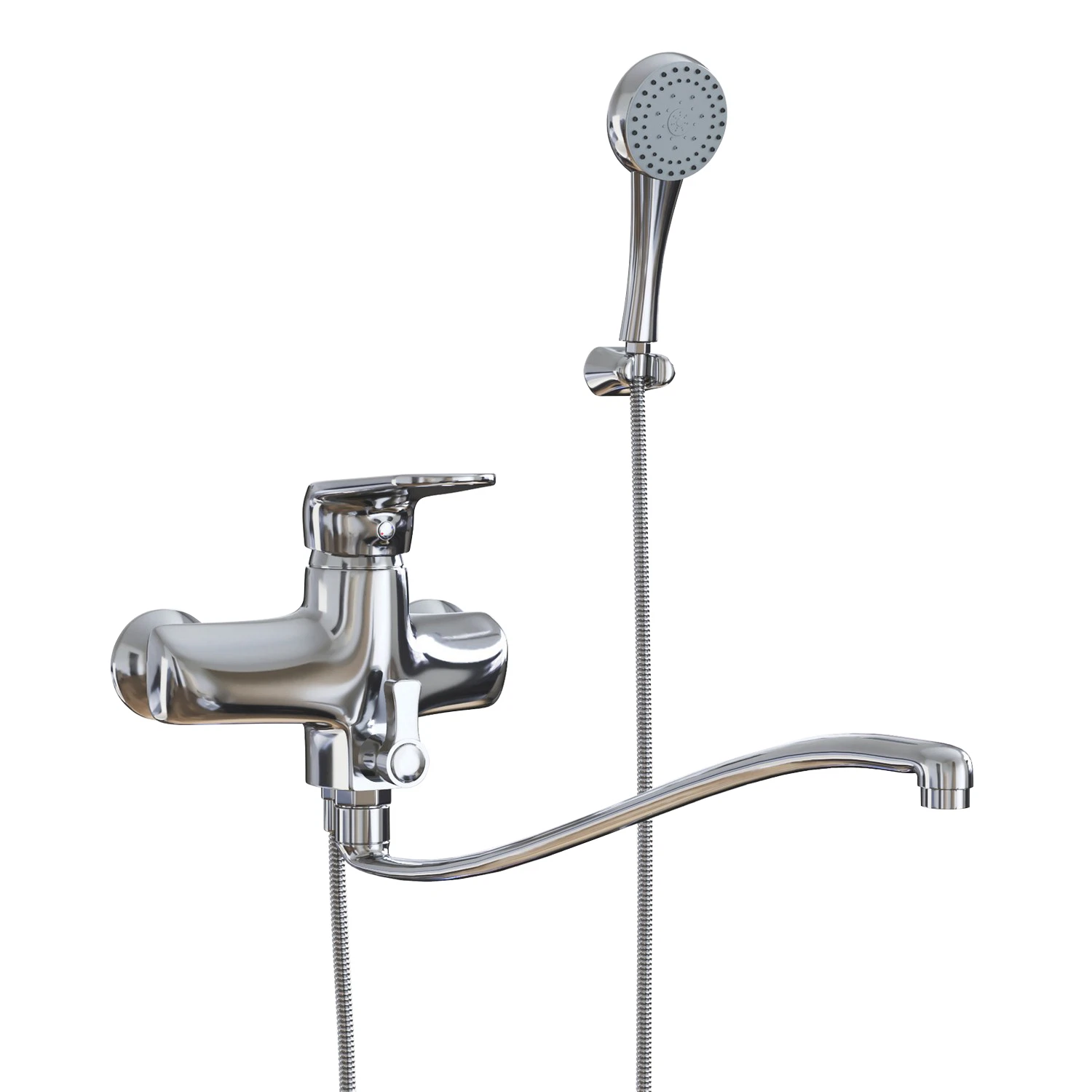 Изображение товара Рычажный смеситель с душевым набором для ванны Mixline ML13-02, длинный излив, 530483