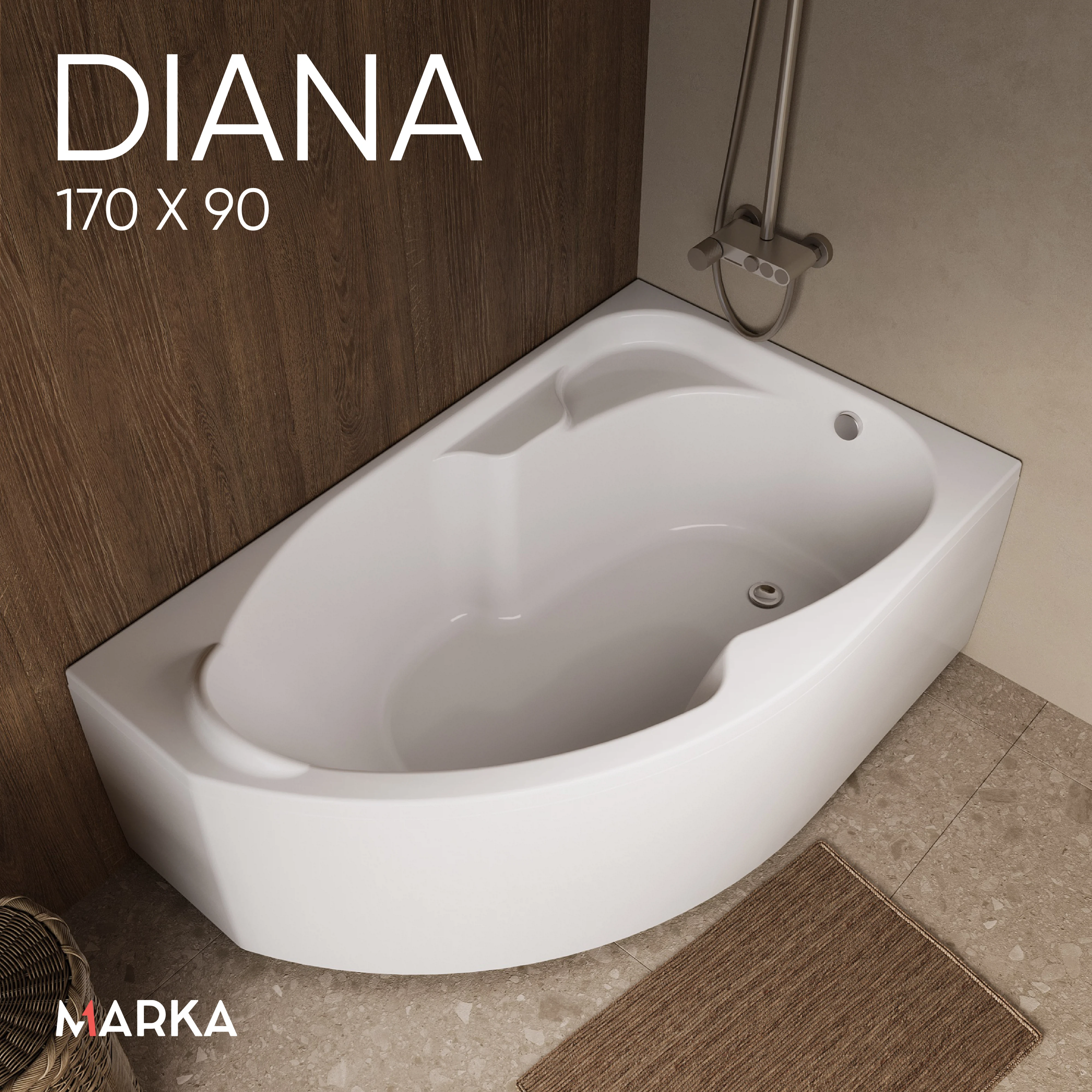 Изображение товара Ванна акриловая асимметричная правая 1Marka DIANA 170 * 90