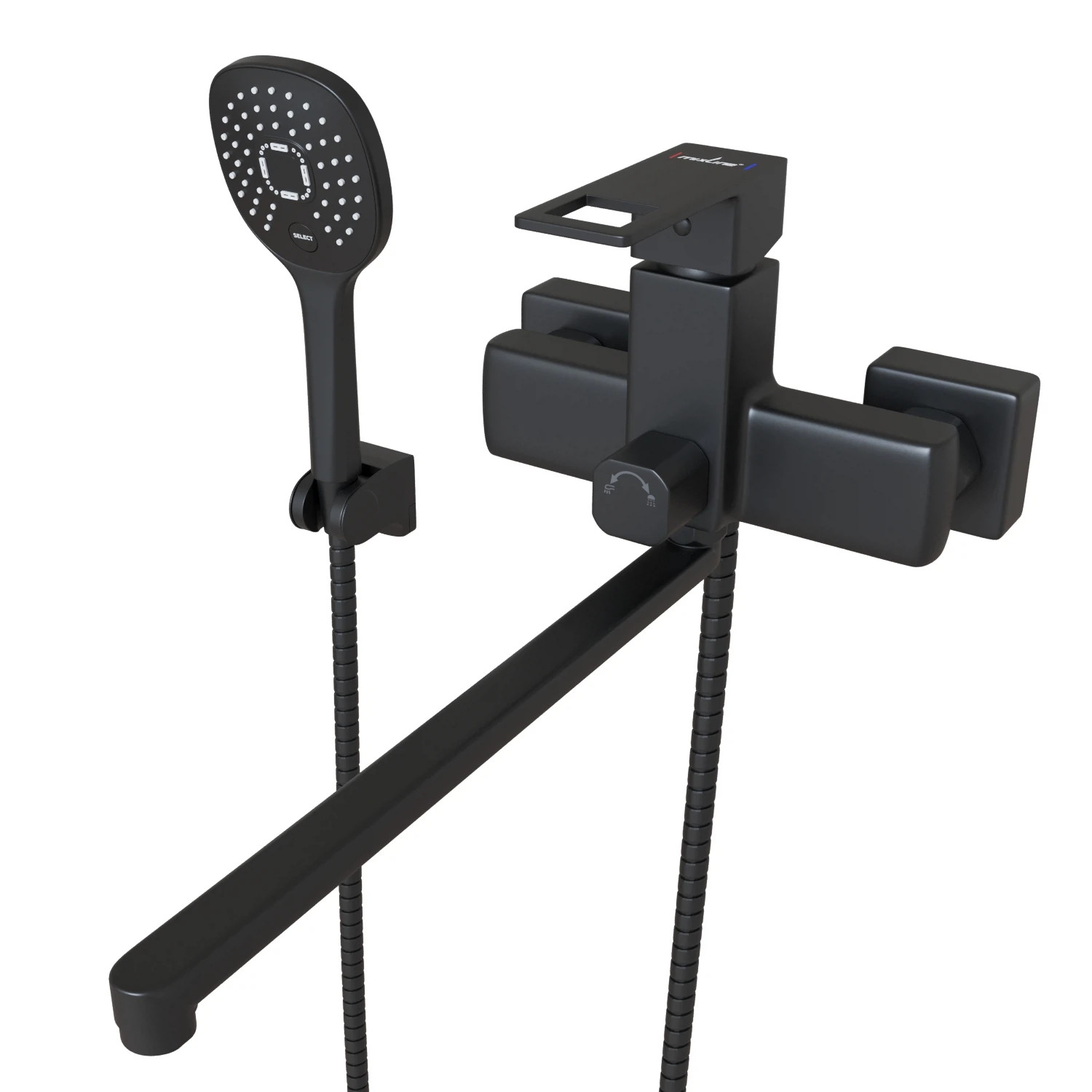 Изображение товара Рычажный смеситель с душевым набором Mixline ML34-02 Solo Black с длинным изливом