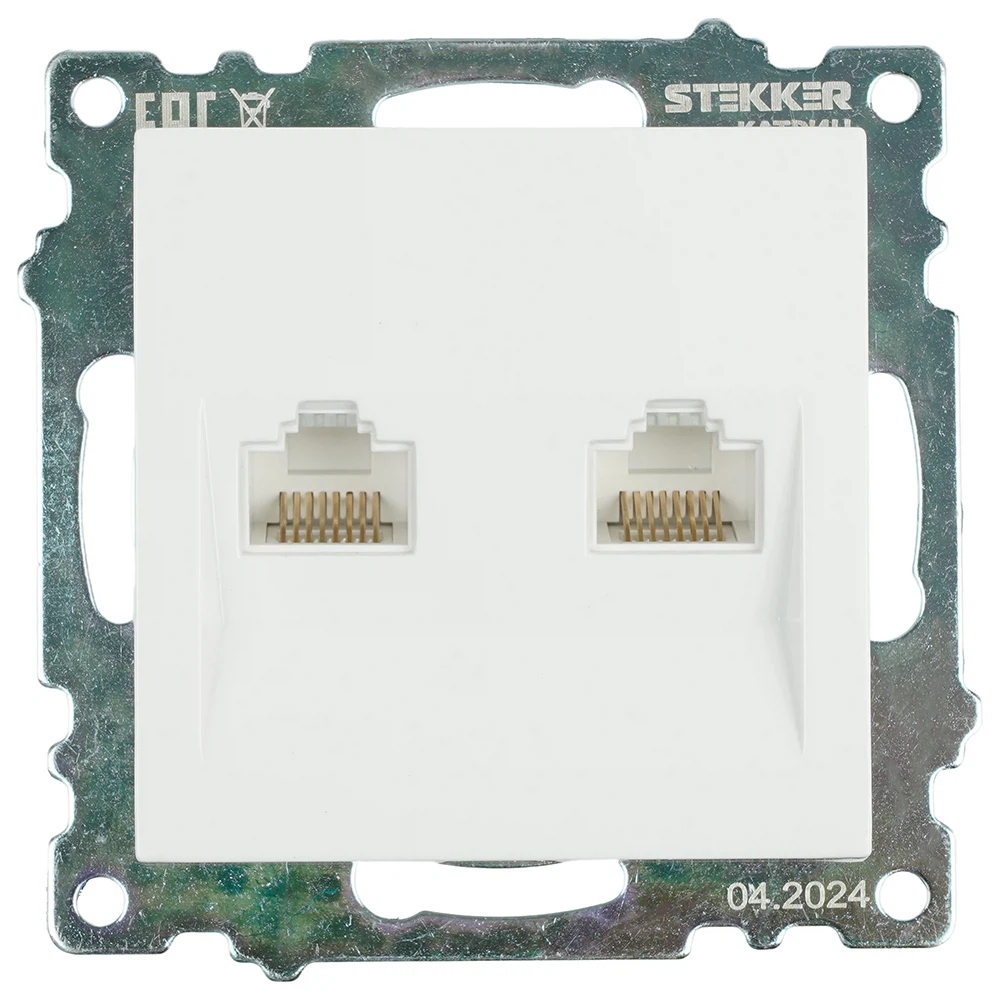 Изображение товара Розетка компьютерная 2-местная RJ-45 STEKKER Катрин для надежных интернет-соединений Изображение товара Розетка компьютерная 2-местная RJ-45 STEKKER Катрин для надежных интернет-соединений
