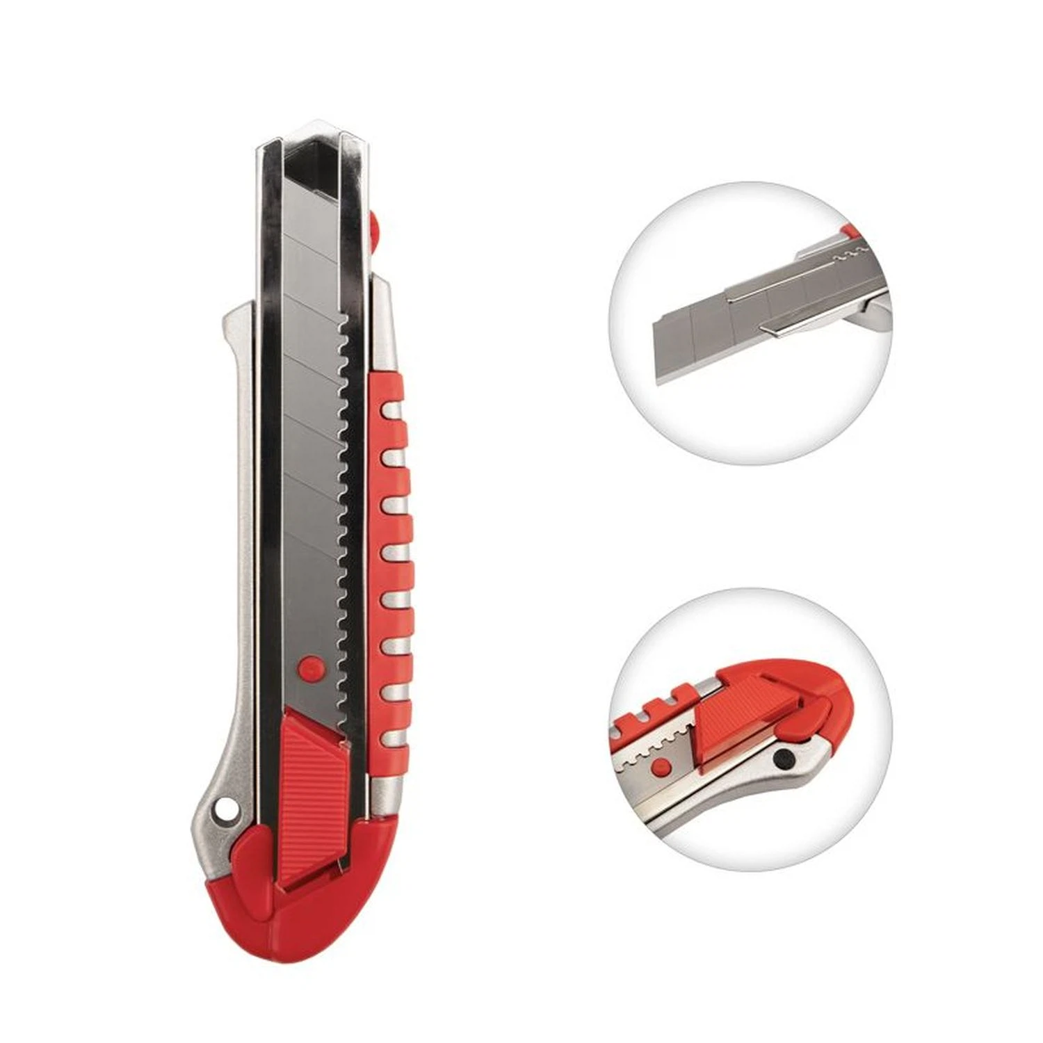 Изображение товара Нож с сегментированным лезвием 25мм,металлический обрезиненный корпус,с дополнительным замком REXANT