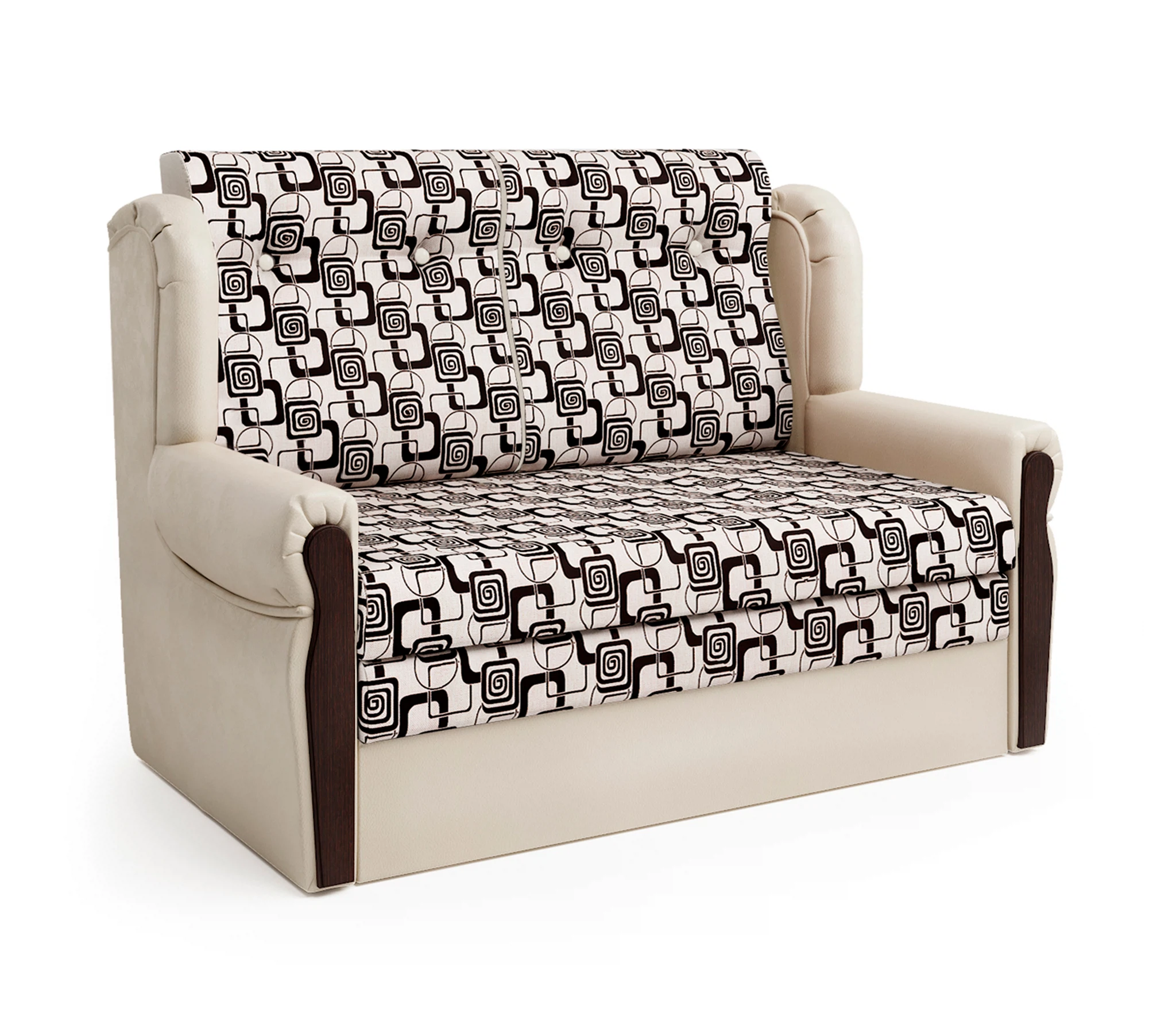 Изображение товара Диван-кровать Классика 2М из экокожи беж с ромбовым узором, механизм французской раскладушки