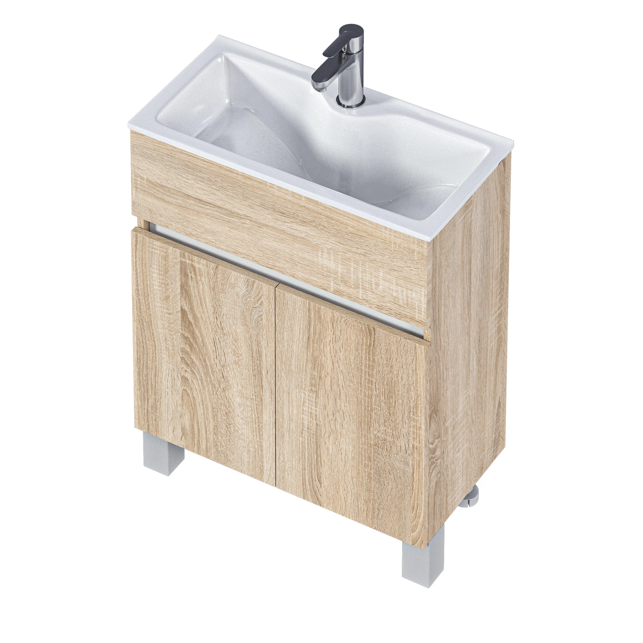 Изображение товара Тумба с раковиной в ванную 1Marka Mira 60 см Напольная цвет Дуб Сонома У83303