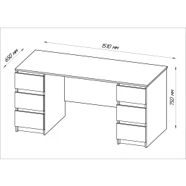 КАСТОР стол письменный 6 ящиков 151х65 белый