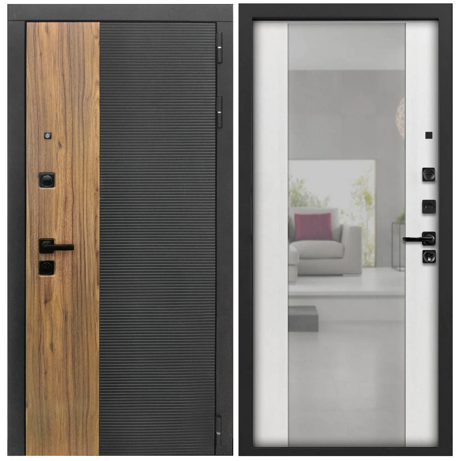 Изображение товара Дверь L-46 860*2050 черн.кварц+орех конъяк ФЛП-560 правая/черный Алиса ясень белый