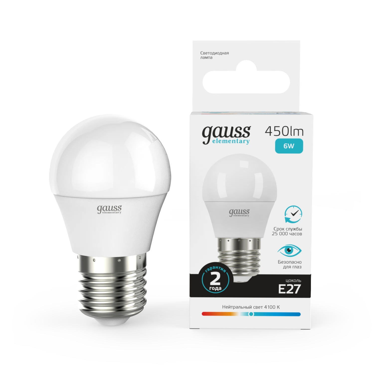 Изображение товара Лампа Gauss Elementary Шар 6W 450lm 4100K Е27 LED 1/10/100