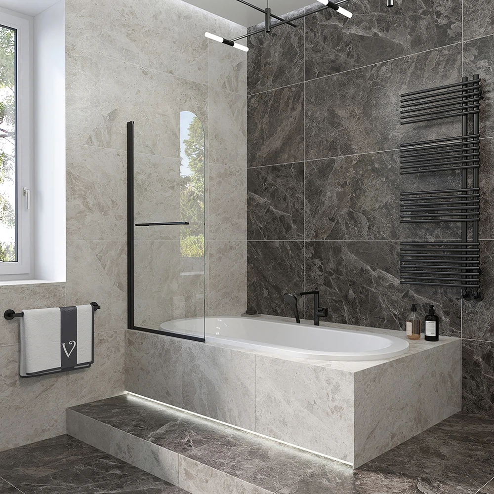 Изображение товара Шторка на ванну Veconi Palau PL-79B, 700x1500, черный, стекло прозрачное