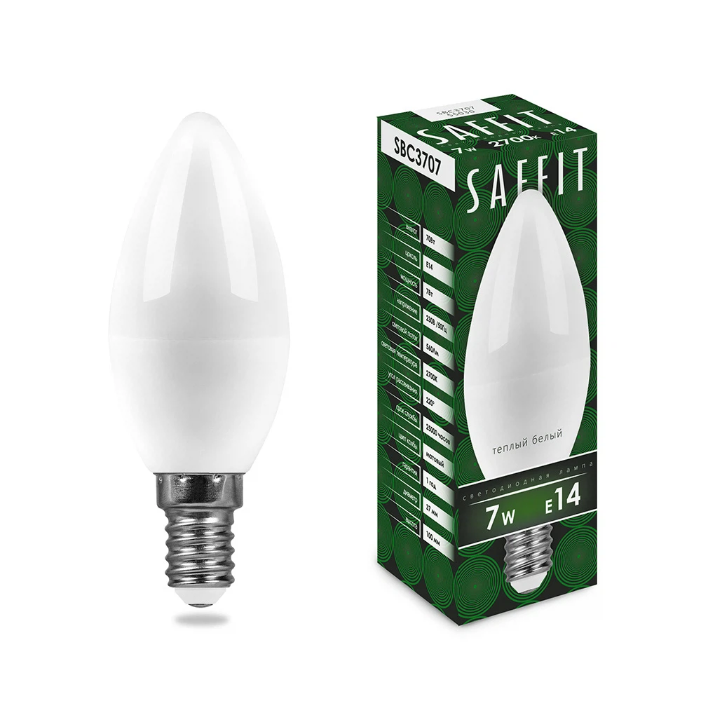 Изображение товара Светодиодная лампа SAFFIT SBC3707 E14 7W тёплый свет свеча