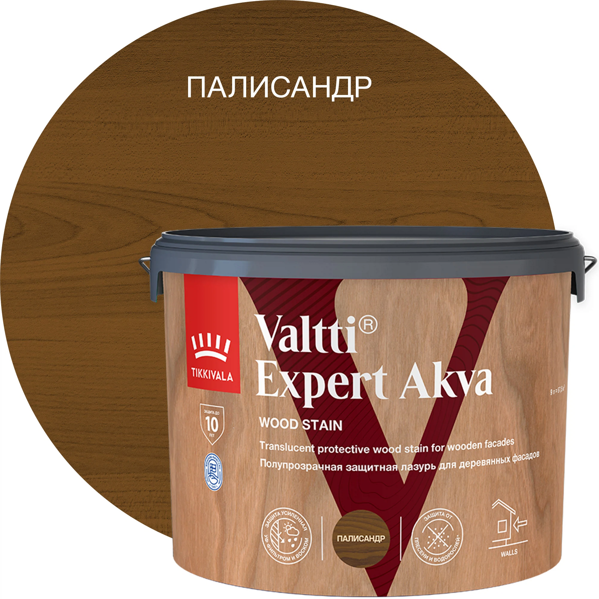 Изображение товара Защитная пропитка для дерева Tikkurila VALTTI EXPERT AKVA 9л палисандр Изображение товара Защитная пропитка для дерева Tikkurila VALTTI EXPERT AKVA 9л палисандр