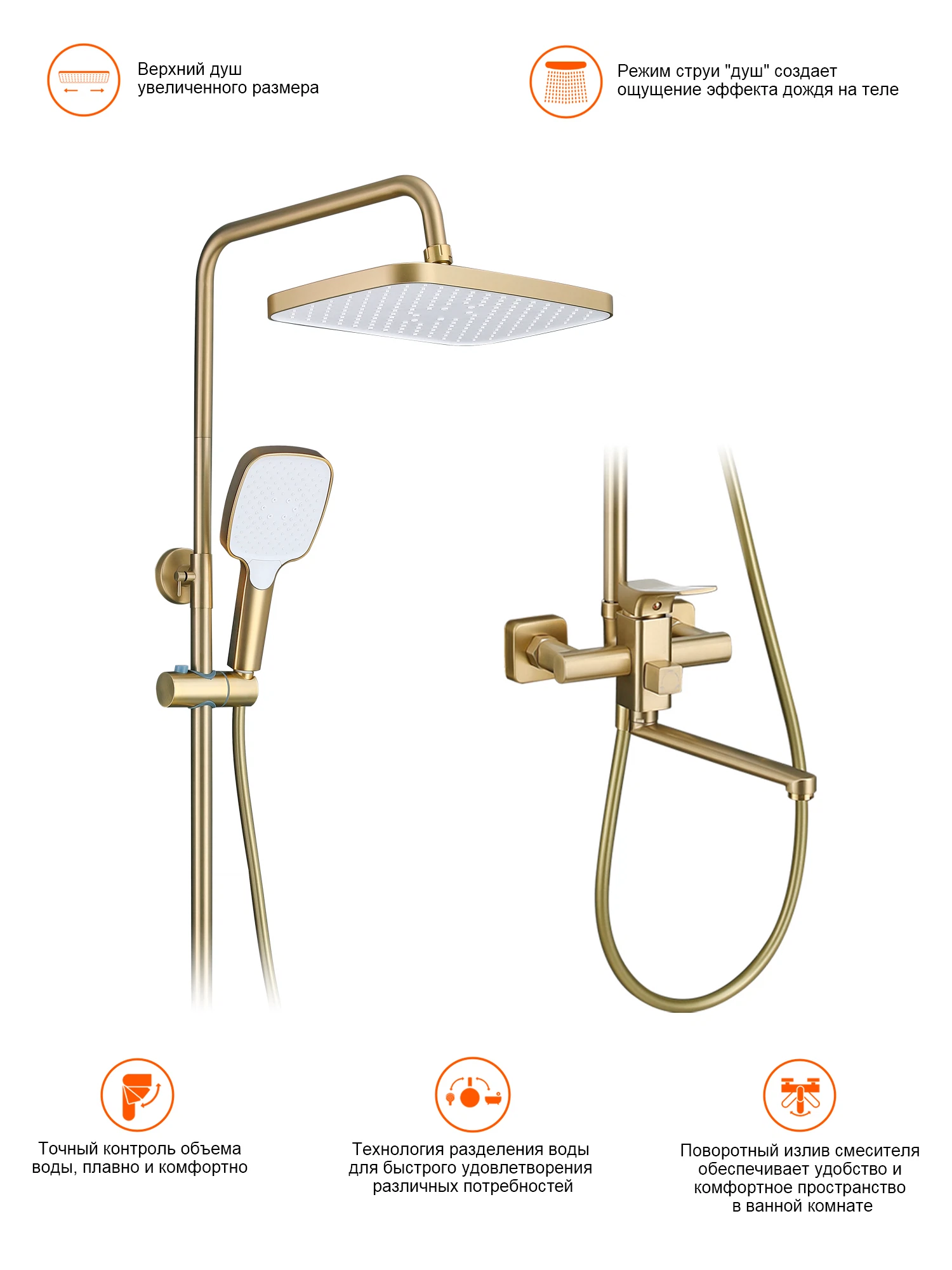 Изображение товара Душевая система Prohanss P62.24.03 с тропическим душем и керамическим переключателем