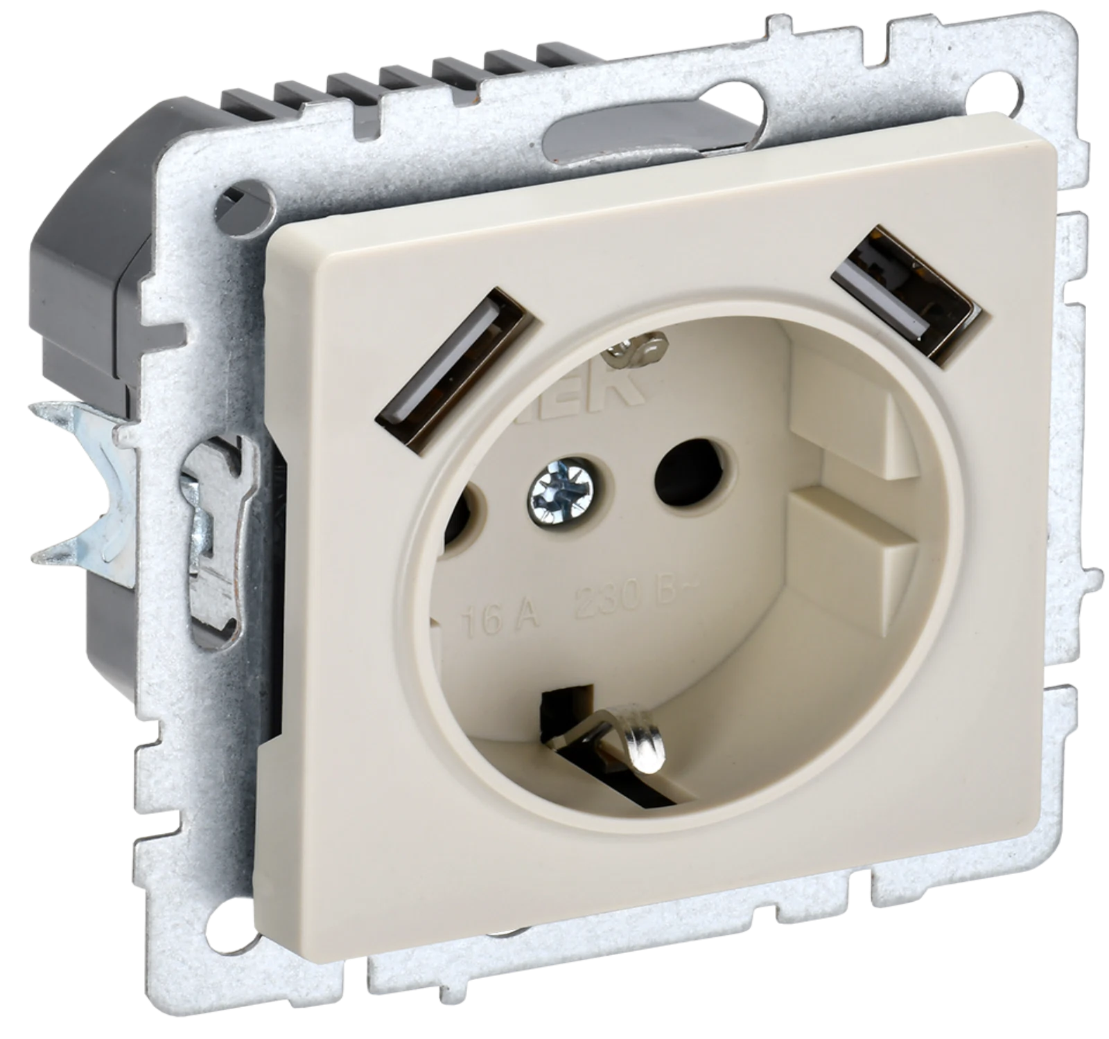 Изображение товара Розетка с з/к/ш 16А с USB A+A IEK BRITE BASE Бежевый 3,1А РЮш10-2-БрКр.