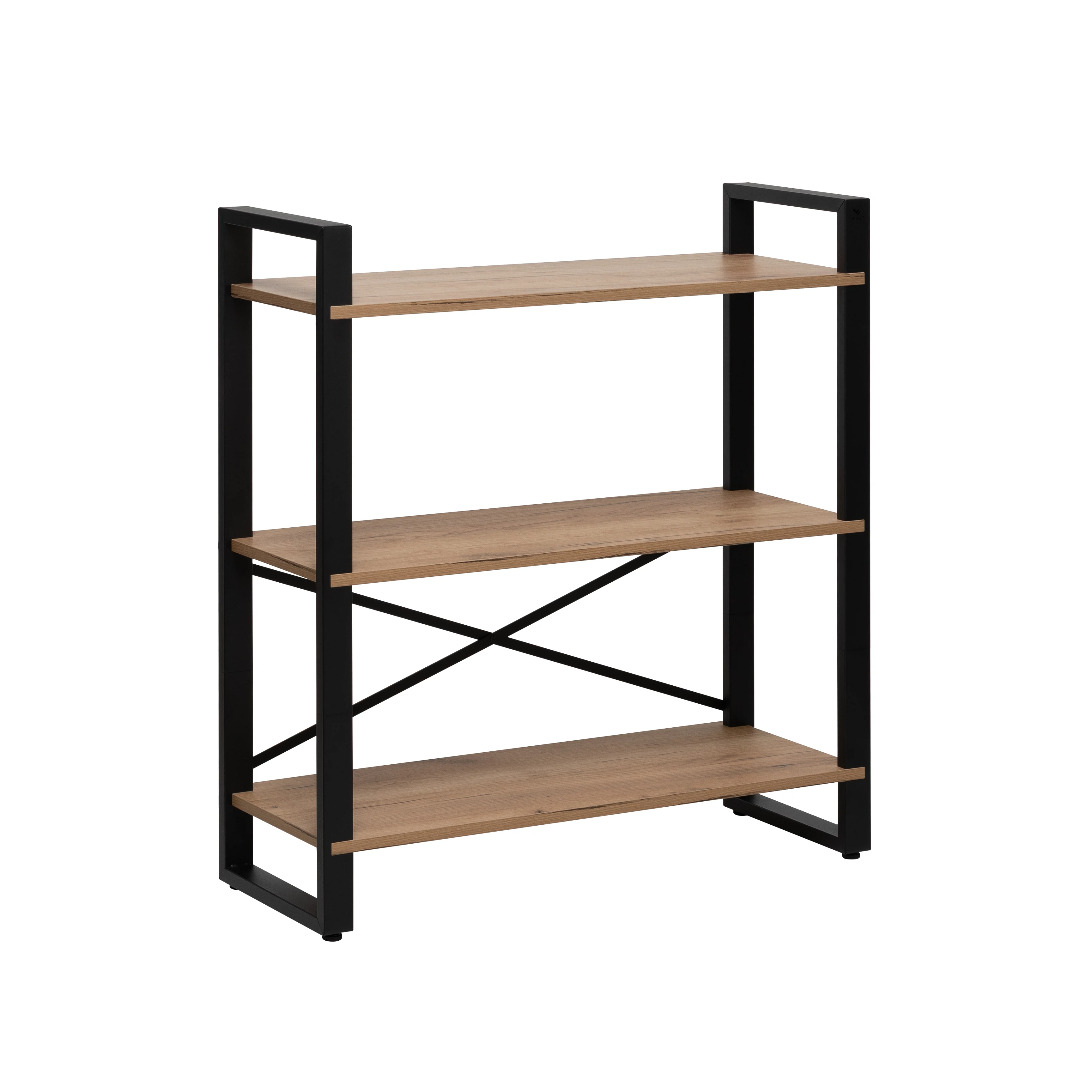 Изображение товара Стеллаж Leset 80x32x90 см Черный/Коричневый — 3 полки, металл+ЛДСП