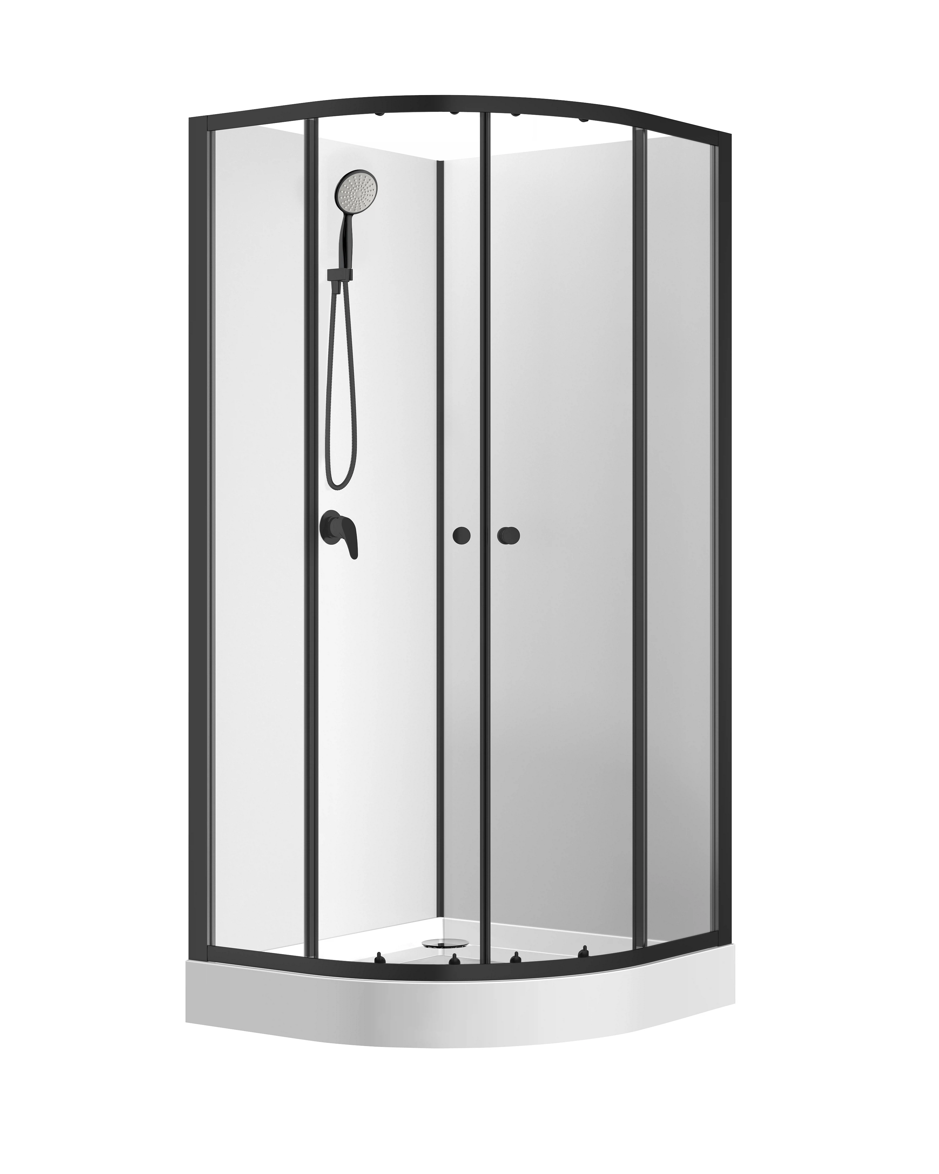 Изображение товара Душевая кабина 90x90 см с низким поддоном и раздвижными дверьми Black Matt профиль