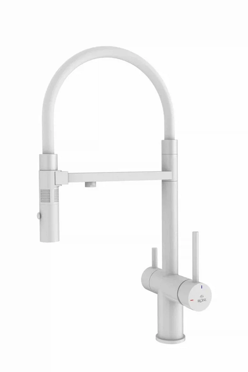 Изображение товара Смеситель для кухни Rose R958C с гибким изливом и подключением для фильтра, белый