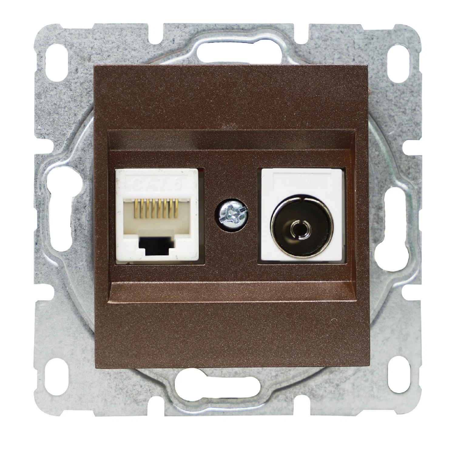 Изображение товара Розетка Vesta-Electric Brown для сетевого кабеля LAN + Phone без рамки