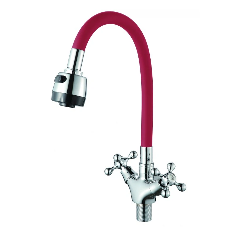 Изображение товара Смеситель для кухни с гибким изливом D-Lin D153810-4T, хром/красный