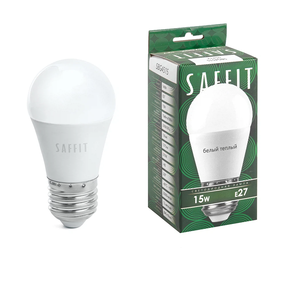 Изображение товара Лампа светодиодная SAFFIT SBG4515 Шарик E27 15W 230V 2700K