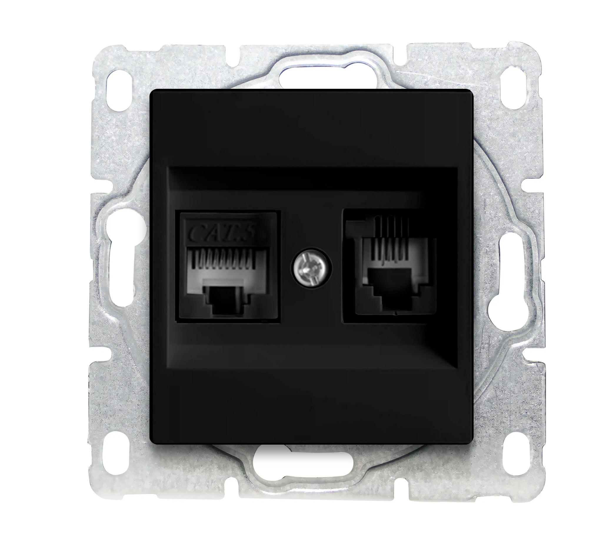 Изображение товара Розетка Vesta-Electric Black для сетевого кабеля LAN + PHONE двойная без рамки
