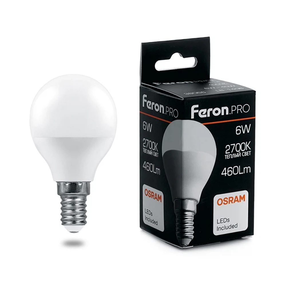 Изображение товара Лампа светодиодная Feron.PRO LB-1406 Шарик E14 6W 175-265V 2700K