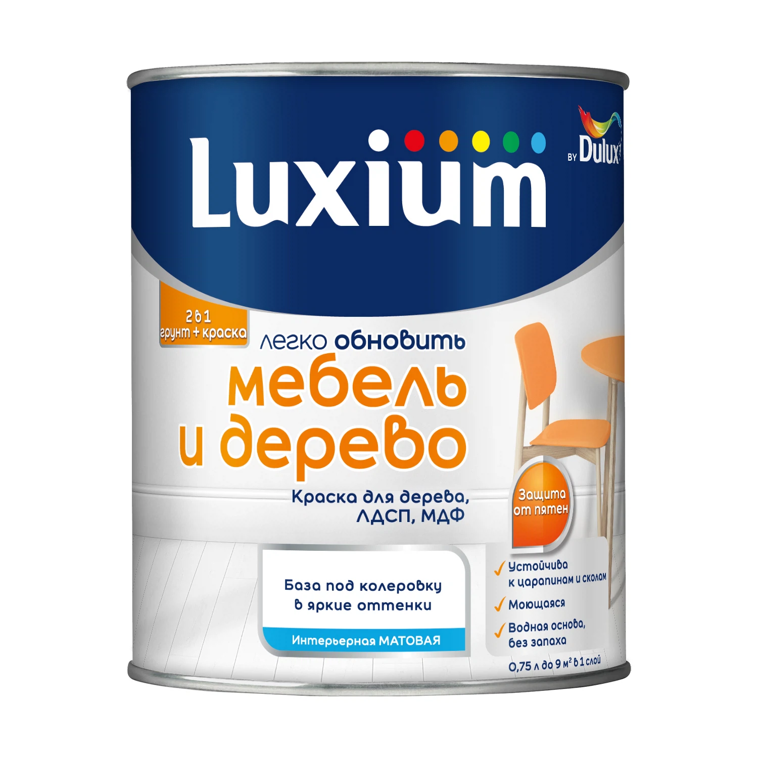 Изображение товара Краска Luxium by Dulux Мебель и Дерево База BС прозрачная матовая 0,75л