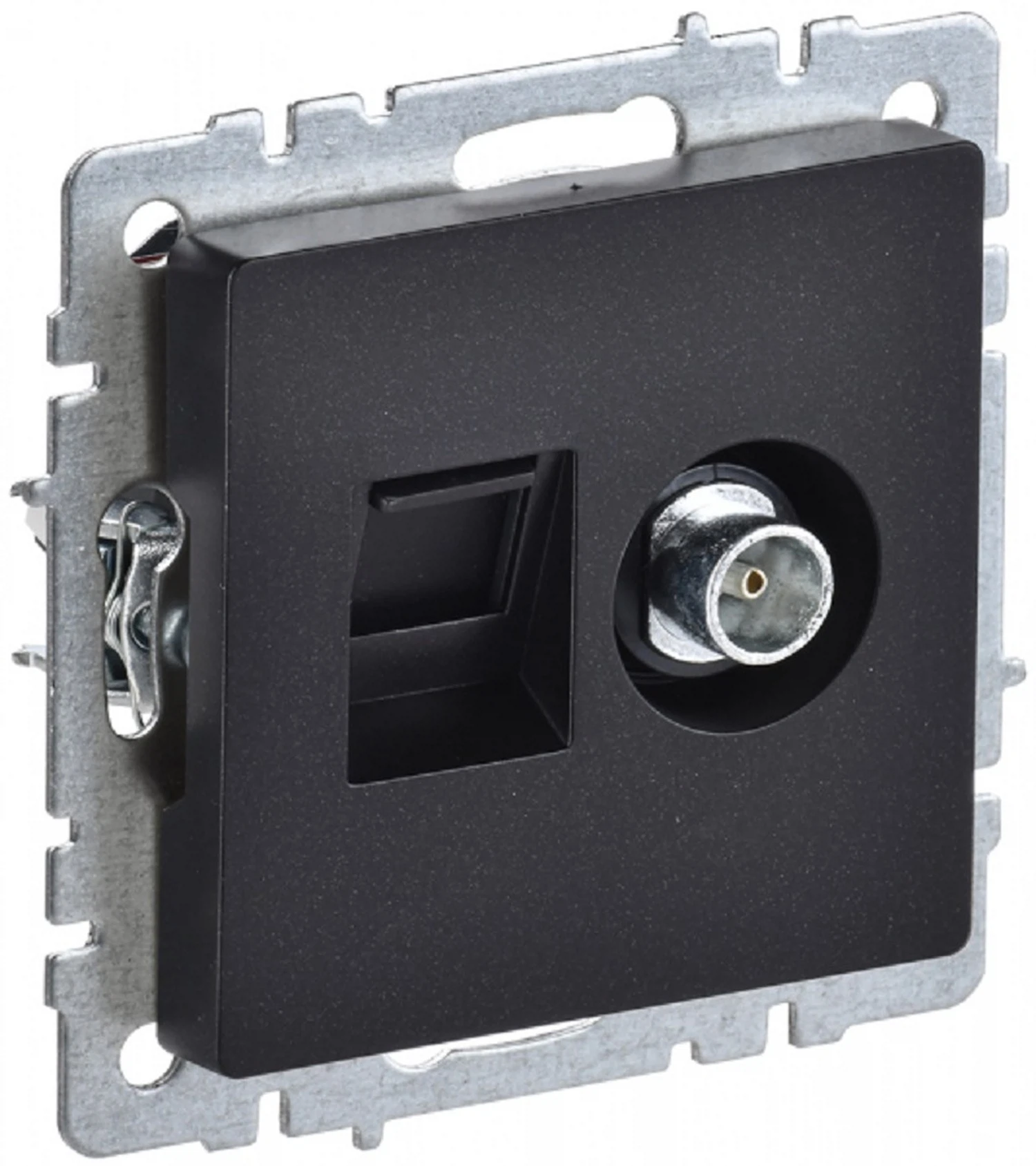 Изображение товара Розетка двойная TV+RJ45 серия BRITE ИЭК черный монтаж скрытый