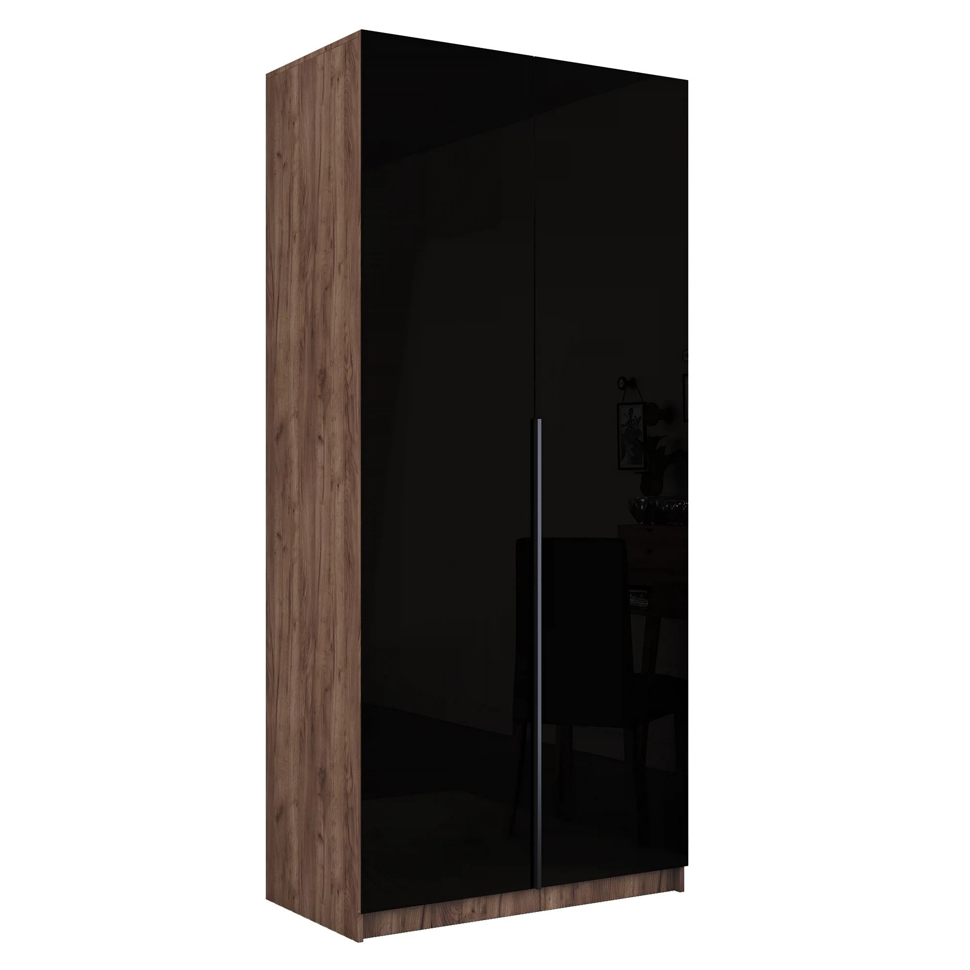 Изображение товара Распашной шкаф Локер 101x52.5x220 см, ЛДСП, стекло черное, Россия