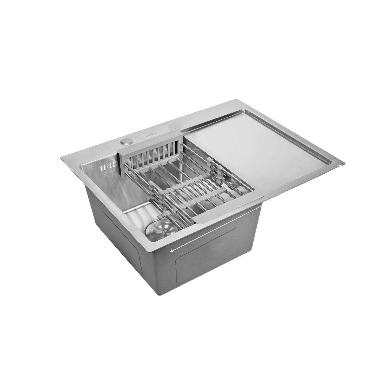 Изображение товара Мойка для кухни нержавеющая 78х51, с правым крылом. Сифон с ситечком, коландером.