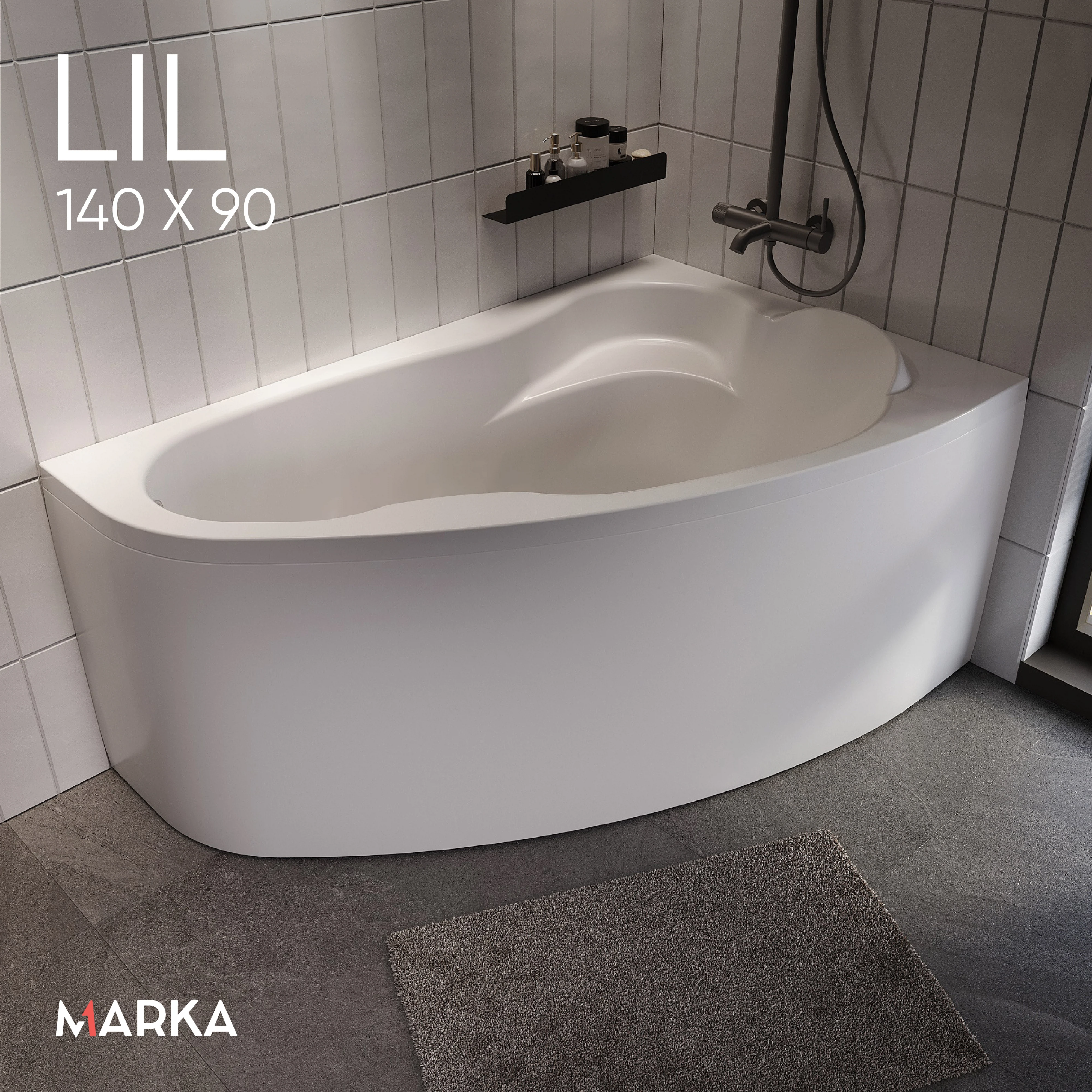 Изображение товара Асимметричная правая ванна Marka One Lil 140x90 из акрила с гарантией 17 лет