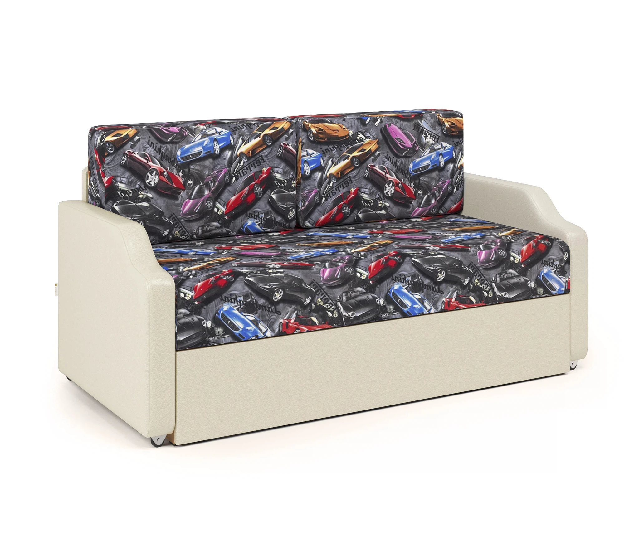 Изображение товара Кушетка Малыш Машинки и экокожа беж - стильная и функциональная мебель