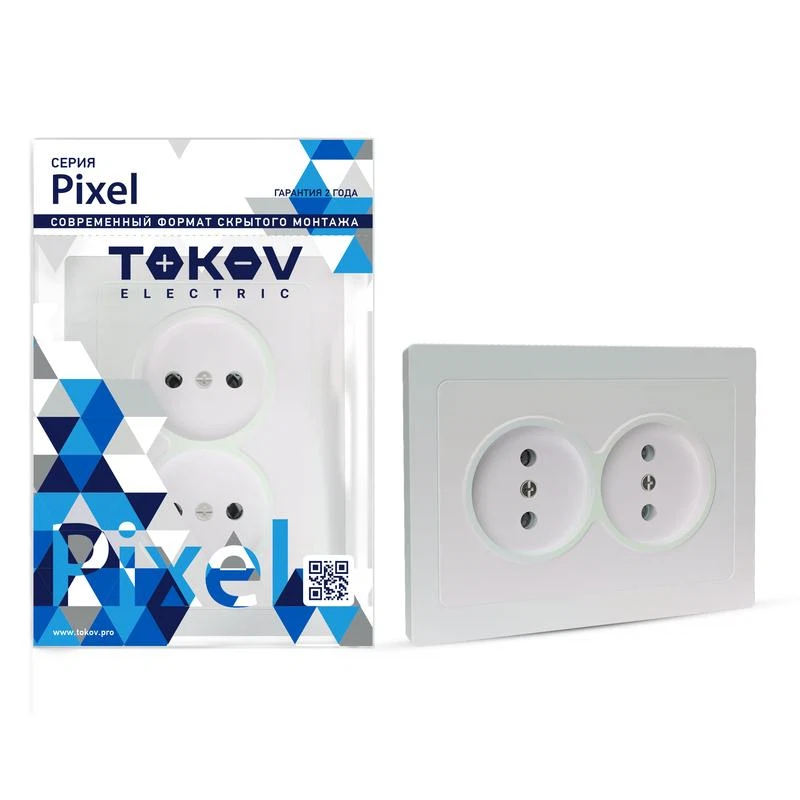 Изображение товара Розетка 2-м СП Pixel 16А IP20 без заземления, стильная и надежная