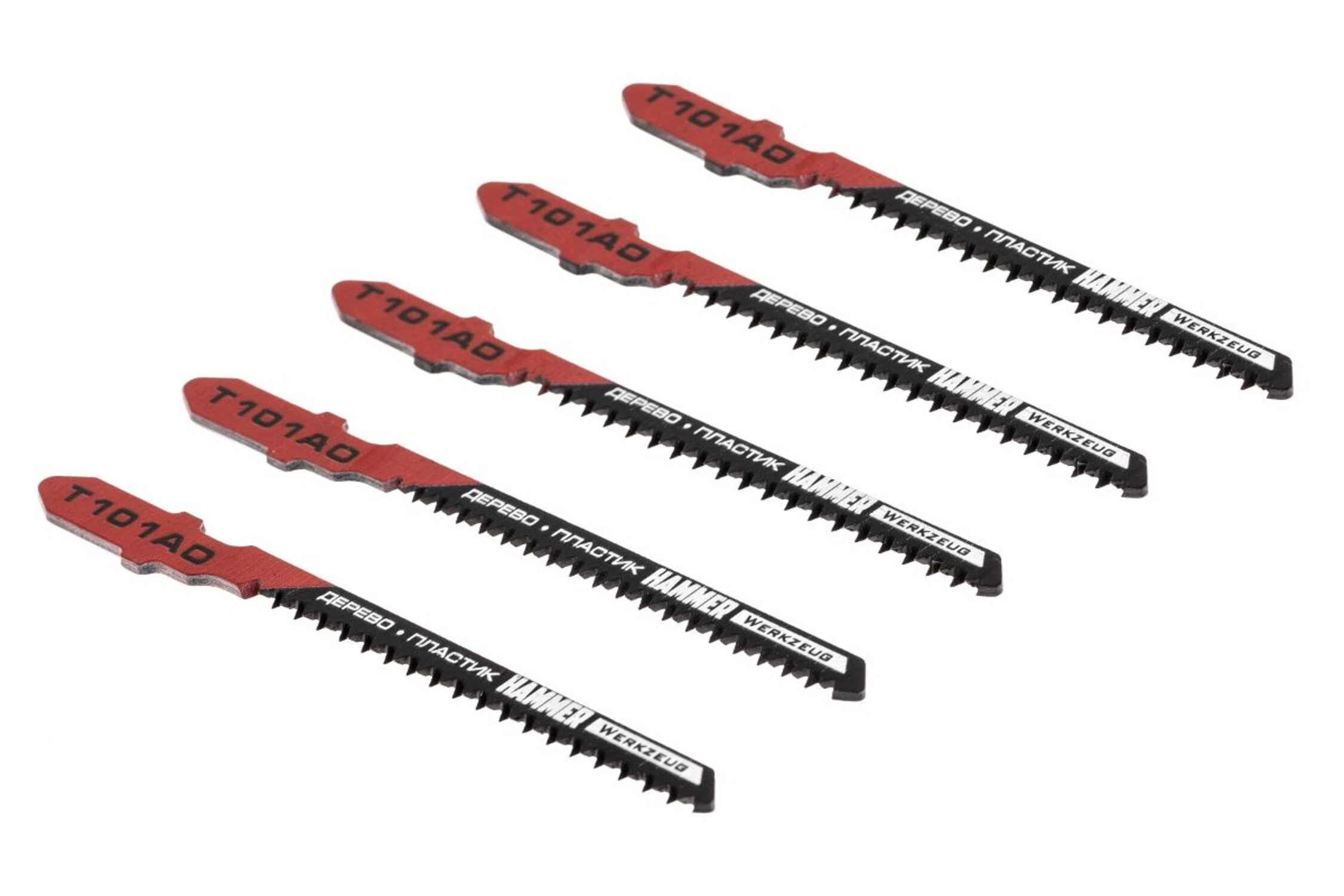 Изображение товара Пилка для лобзика Hammer Flex 204-115 JG WD T101AO дерево\ДСП, по кривой, 56мм, шаг 1.4, HCS, 5шт.