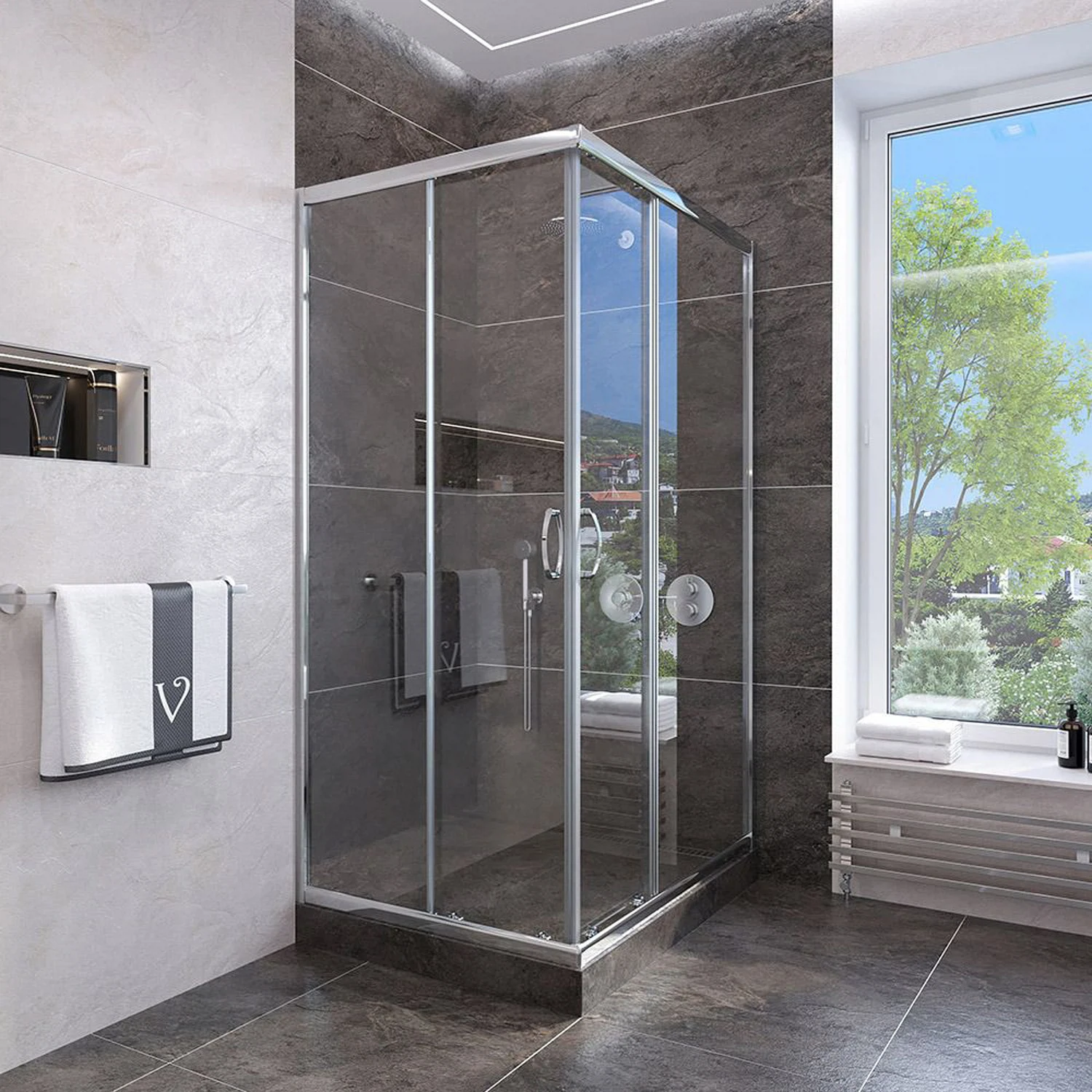 Изображение товара Душевой уголок Veconi Rovigo 80x80 см стекло прозрачное хром профиль раздвижной