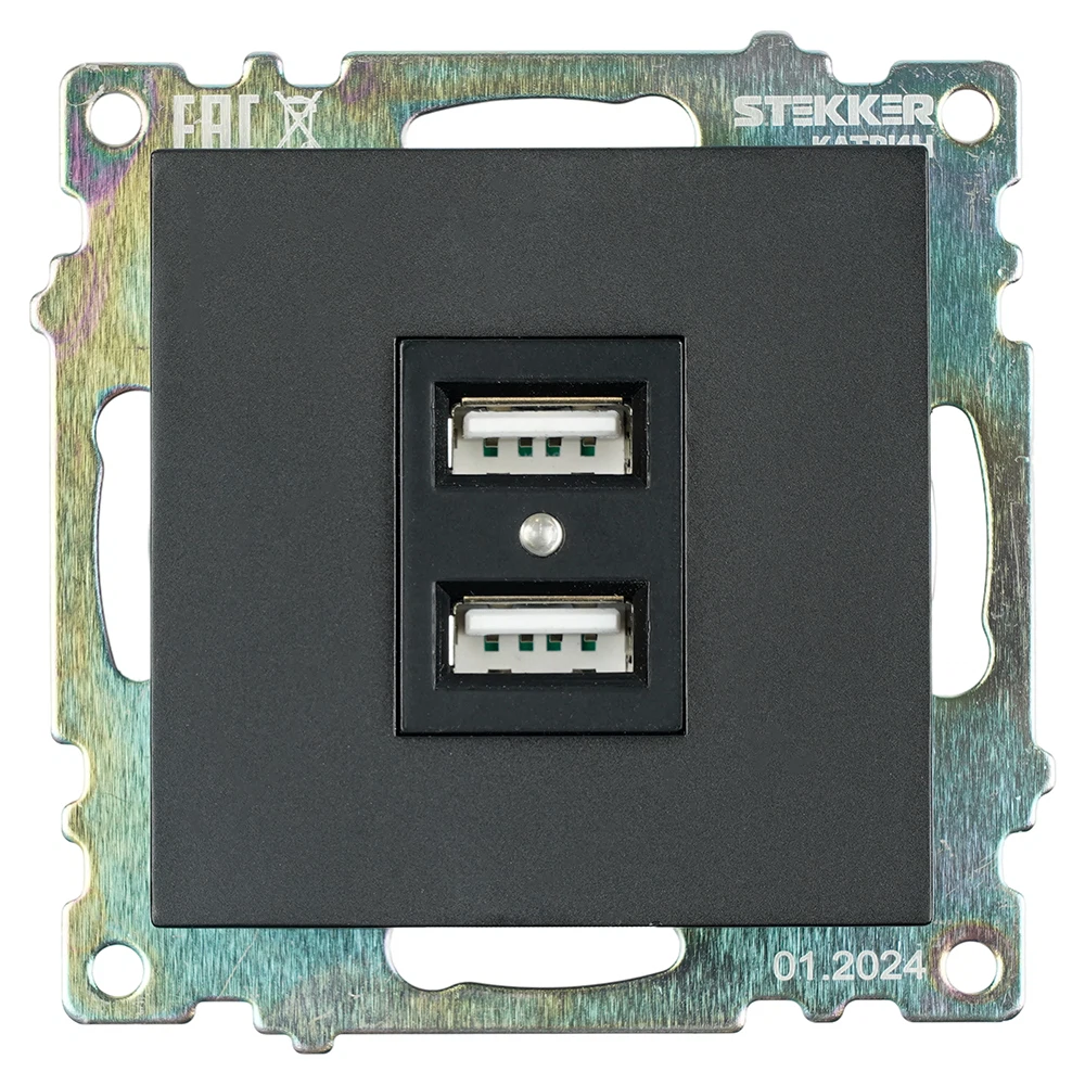 Изображение товара Розетка USB 2-местная STEKKER Катрин с защитными шторками