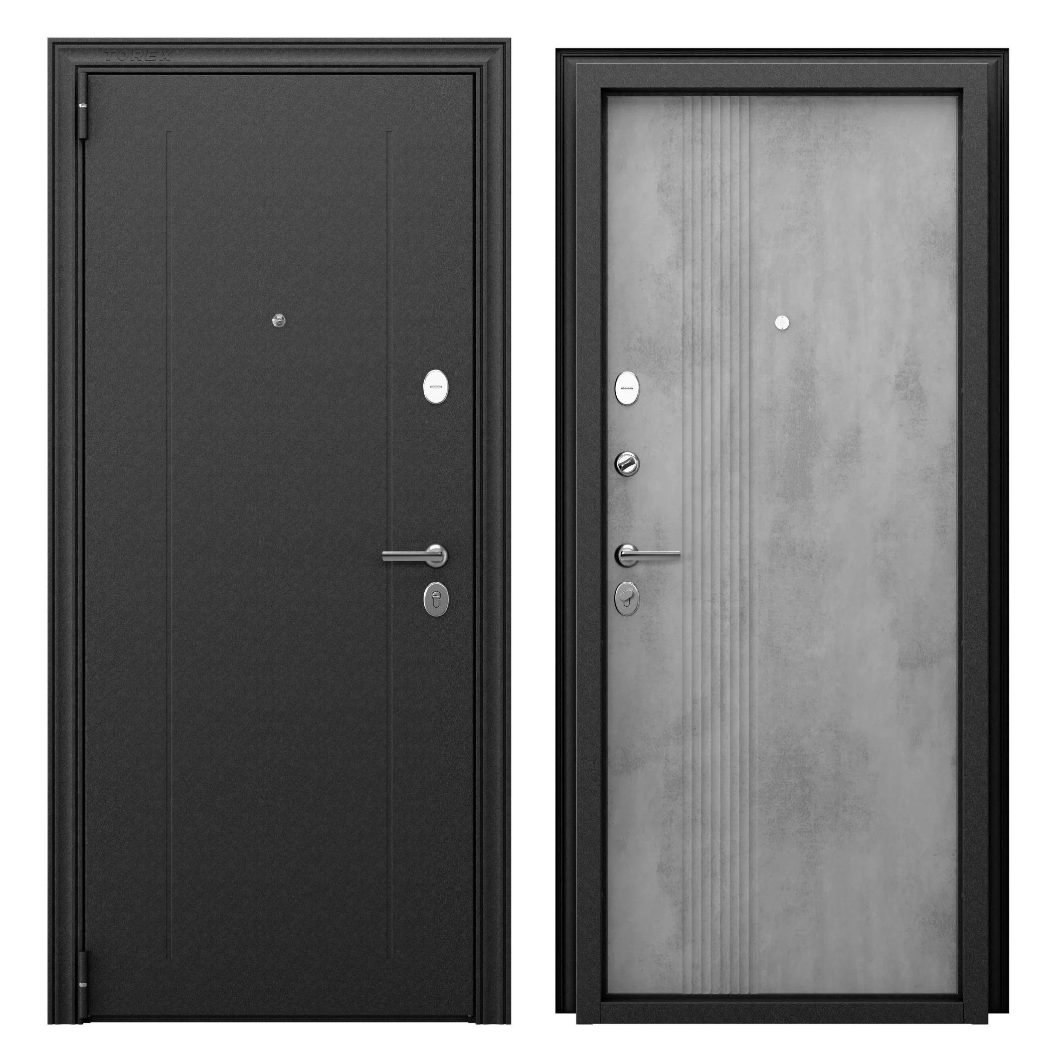 Изображение товара Дверь входная квартирная TOREX Флат-3 левый 205x86 Черный / Бетон светлый