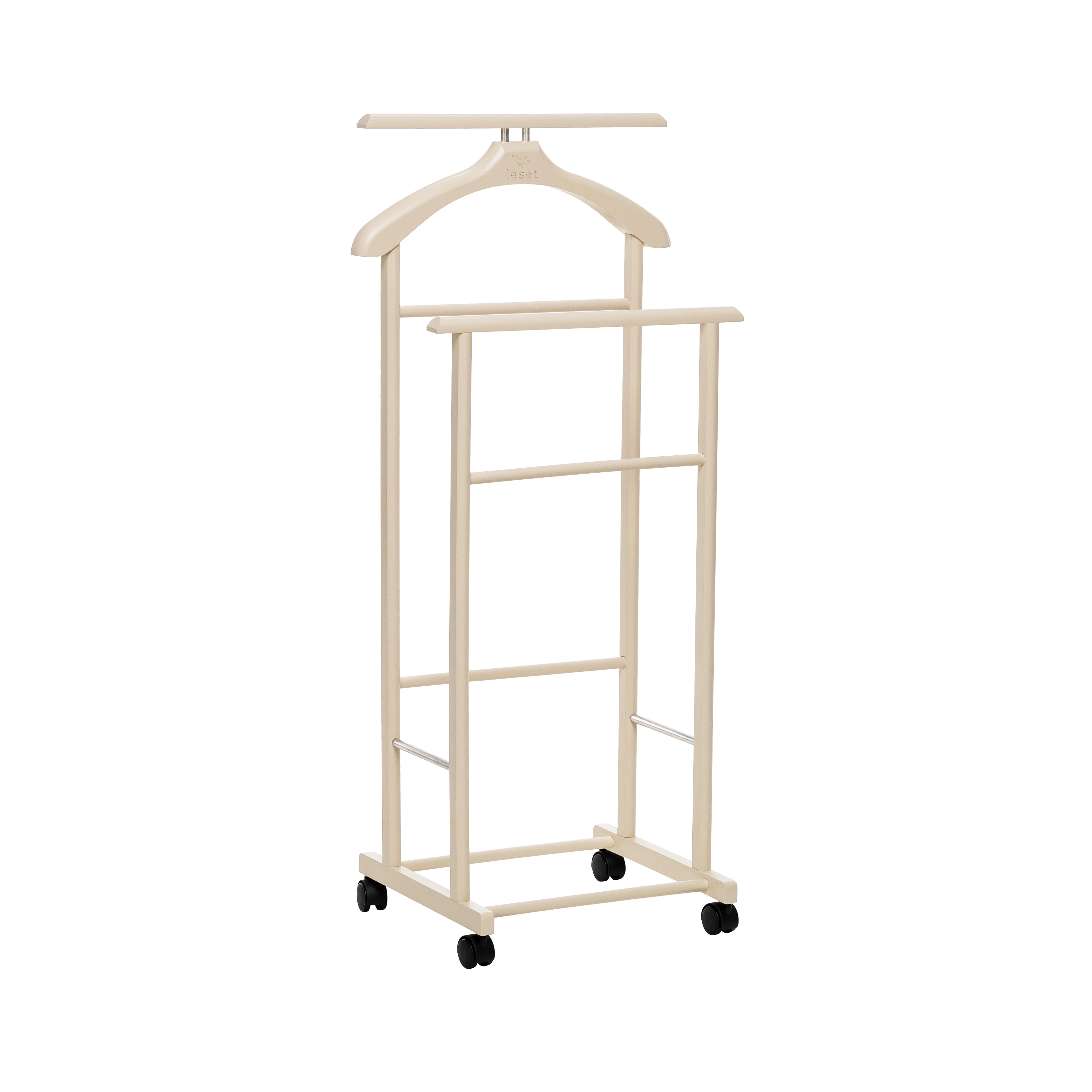 Изображение товара Вешалка напольная Чикаго слоновая кость из массива бука с колесами и алюминиевыми трубками