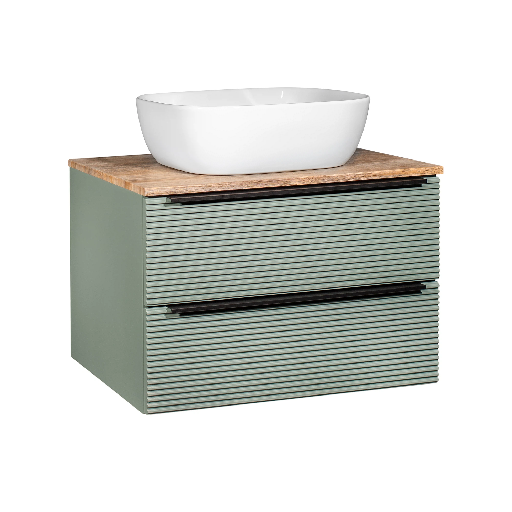 Изображение товара Тумба под раковину Runo Орлеан зеленый и дуб натуральный подвесная 610x457x470 мм