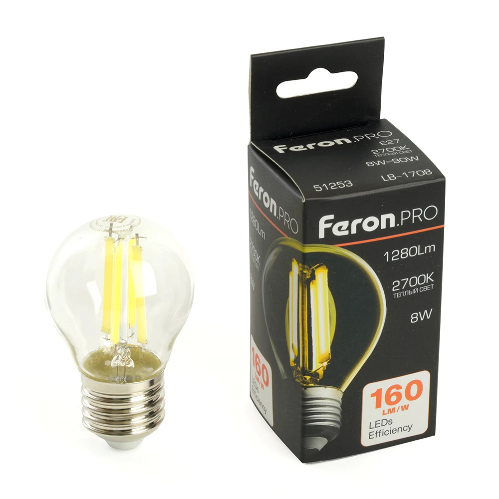 Изображение товара Светодиодная лампа Feron PRO LB-1708 Шарик E27 1280LM 8W 2700K