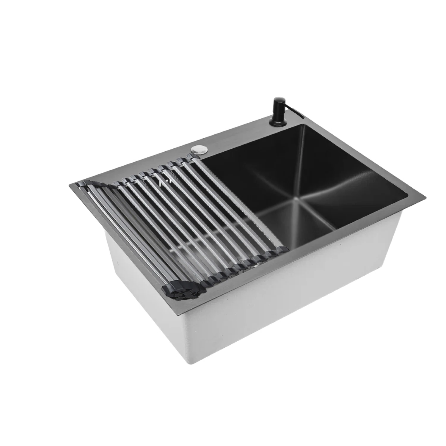 Изображение товара Мойка для кухни нержавеющая 60х50, с PVD покрытием графит. Сифон с ситечком, дозатор, решетка. WS36050B/WGER019B/W405B/W325014