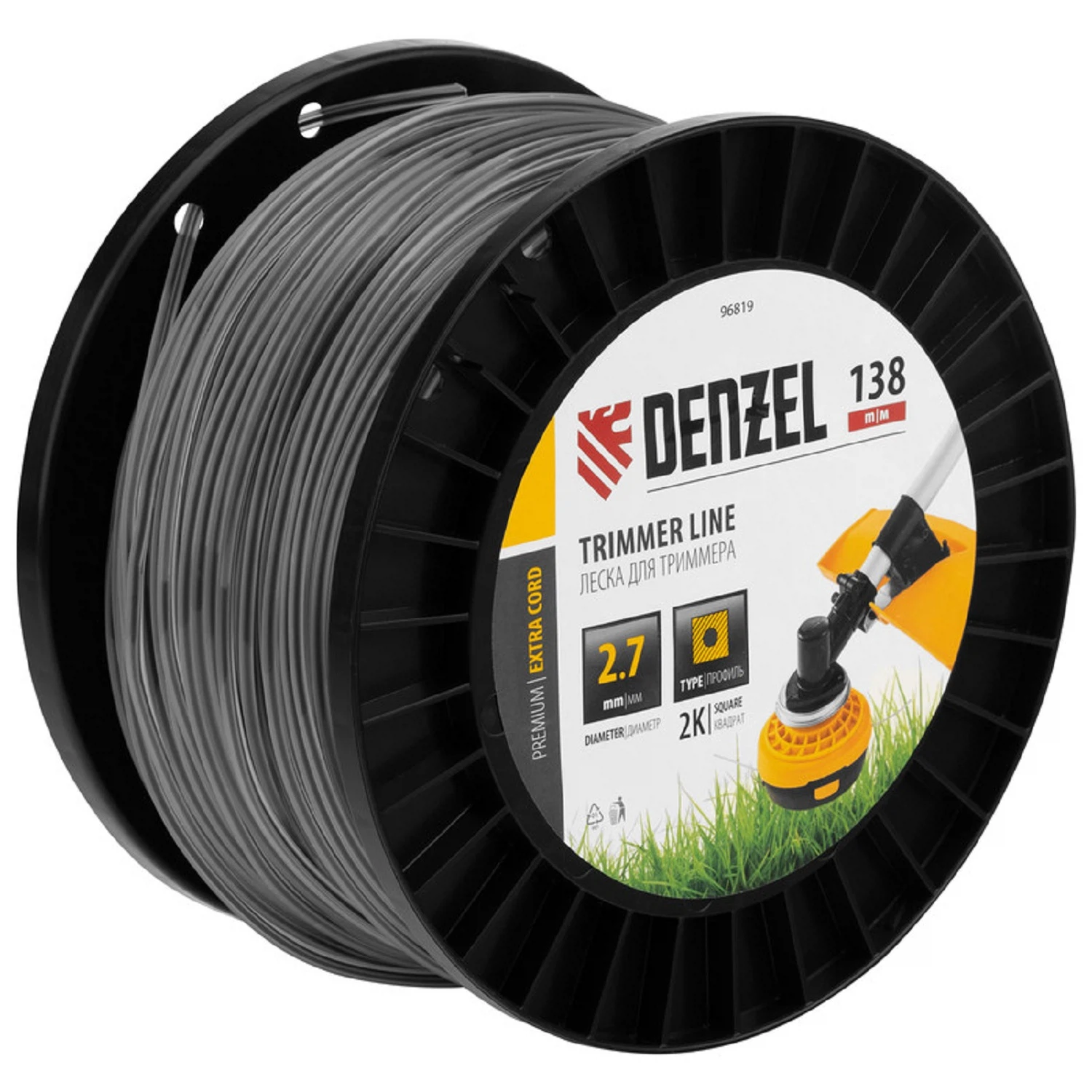 Изображение товара Леска для триммера Denzel EXTRA CORD 2.7 мм х 138 м квадратная