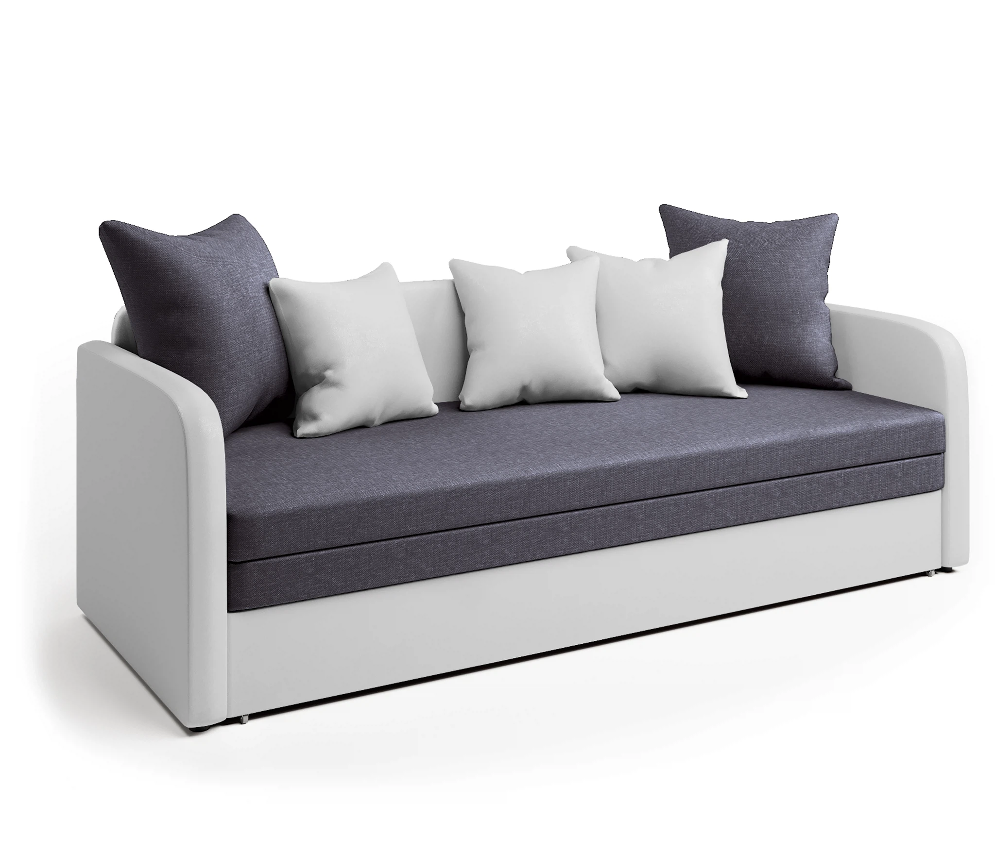 Изображение товара Современная софа Трио из экокожи и рогожки с механизмом еврософа белая и серая