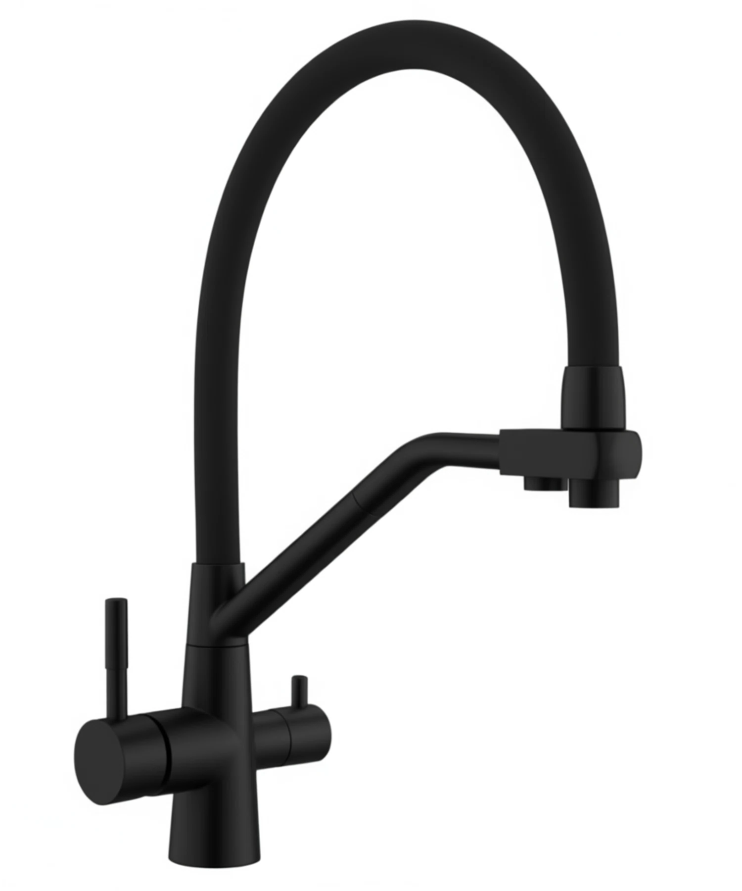 Изображение товара Современный смеситель для кухни Alcora Ravana Total Black с гибким изливом и фильтром