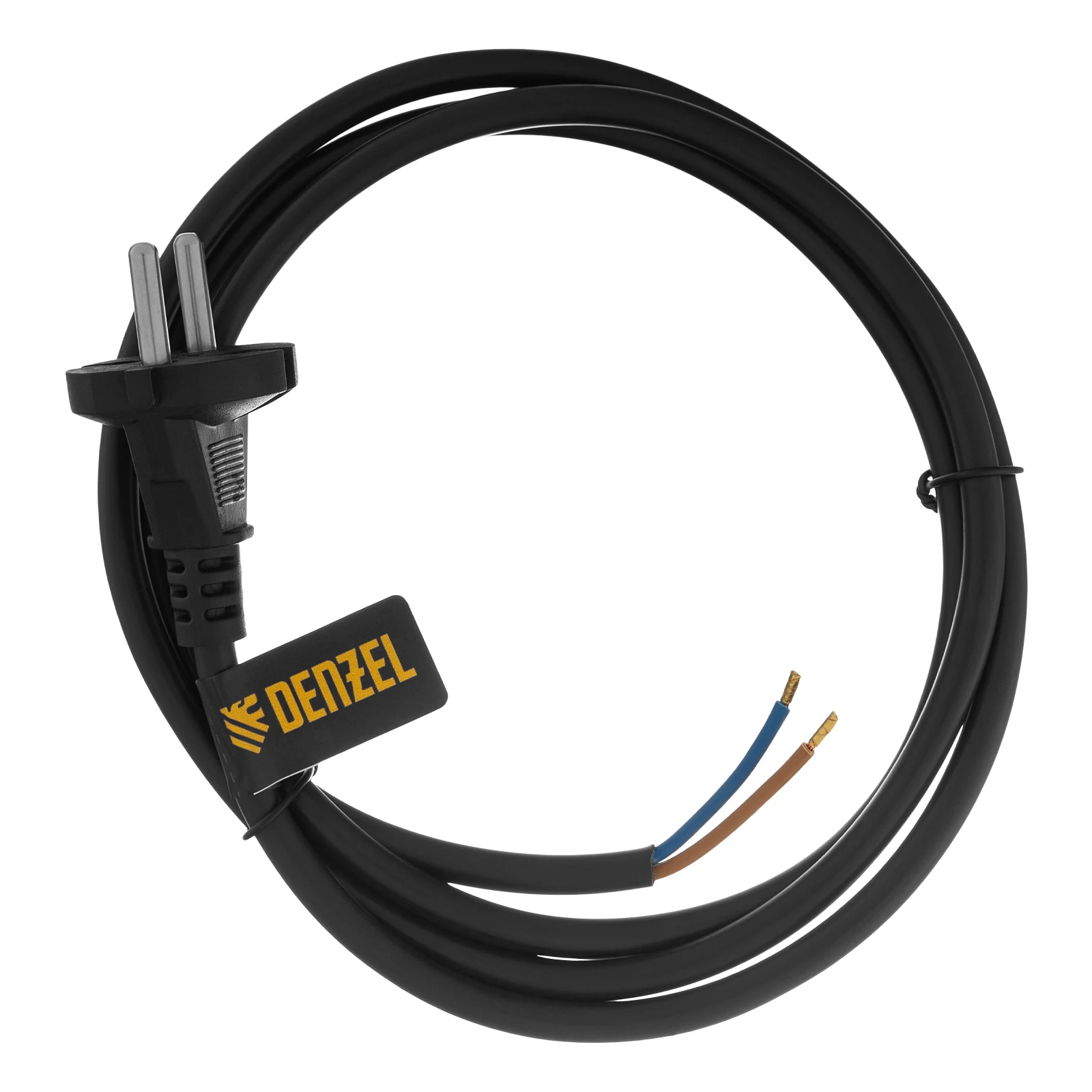 Изображение товара Длинный черный сетевой кабель Denzel Energy Series 1,5 м 2х1,5 мм, неразборная вилка