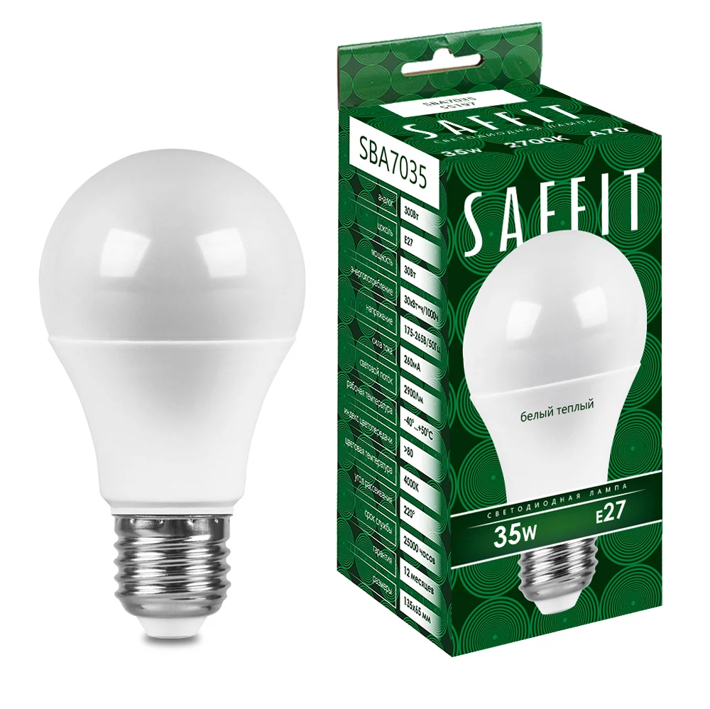 Изображение товара Светодиодная лампа SAFFIT SBA7035 Шар E27 35W теплый свет Изображение товара Светодиодная лампа SAFFIT SBA7035 Шар E27 35W теплый свет