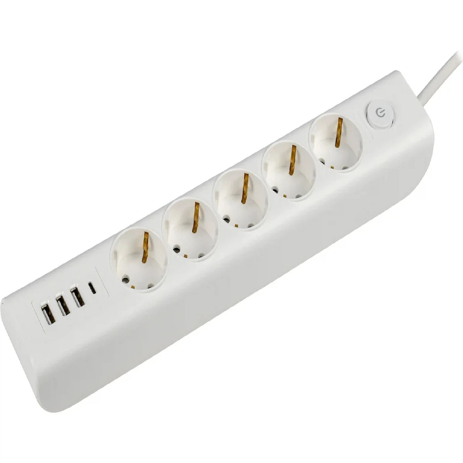 Изображение товара Удлинитель ИЭК MODERN У05В с 5 розетками 2м USB-C и USB-A белый