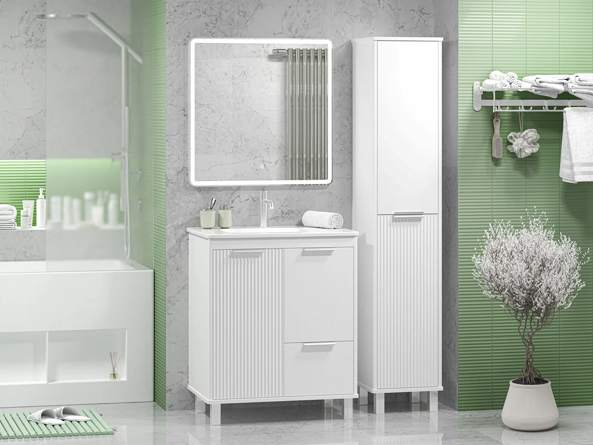 Изображение товара Тумба напольная Brevita RISACCA white - 70 (белый) 2 дв. 1 ящ. мат. эмаль + раковина Изображение товара Тумба напольная Brevita RISACCA white - 70 (белый) 2 дв. 1 ящ. мат. эмаль + раковина
