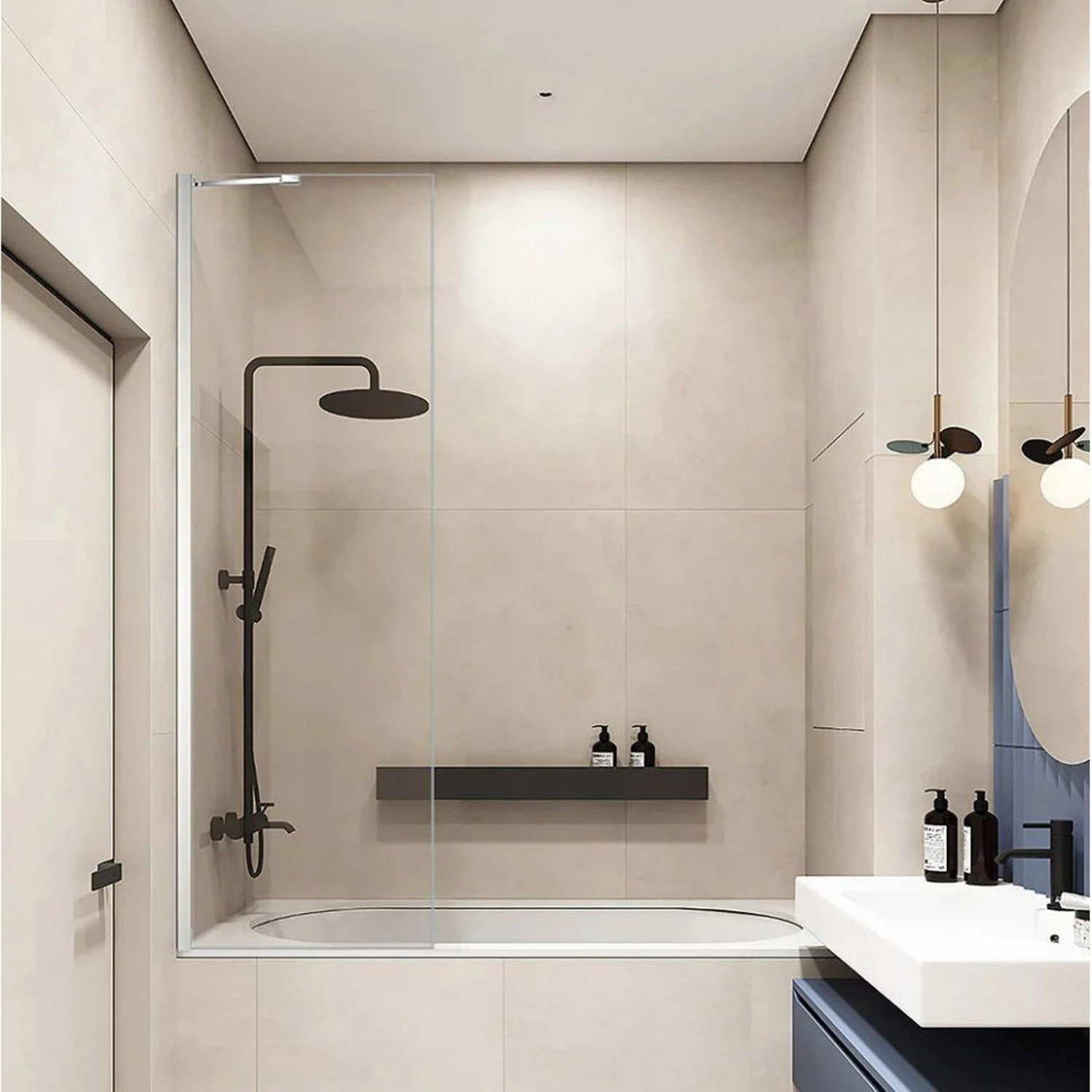 Изображение товара Душевая шторка Veconi Palau PL-84 900 мм, прозрачное закаленное стекло, алюминиевый хром профиль