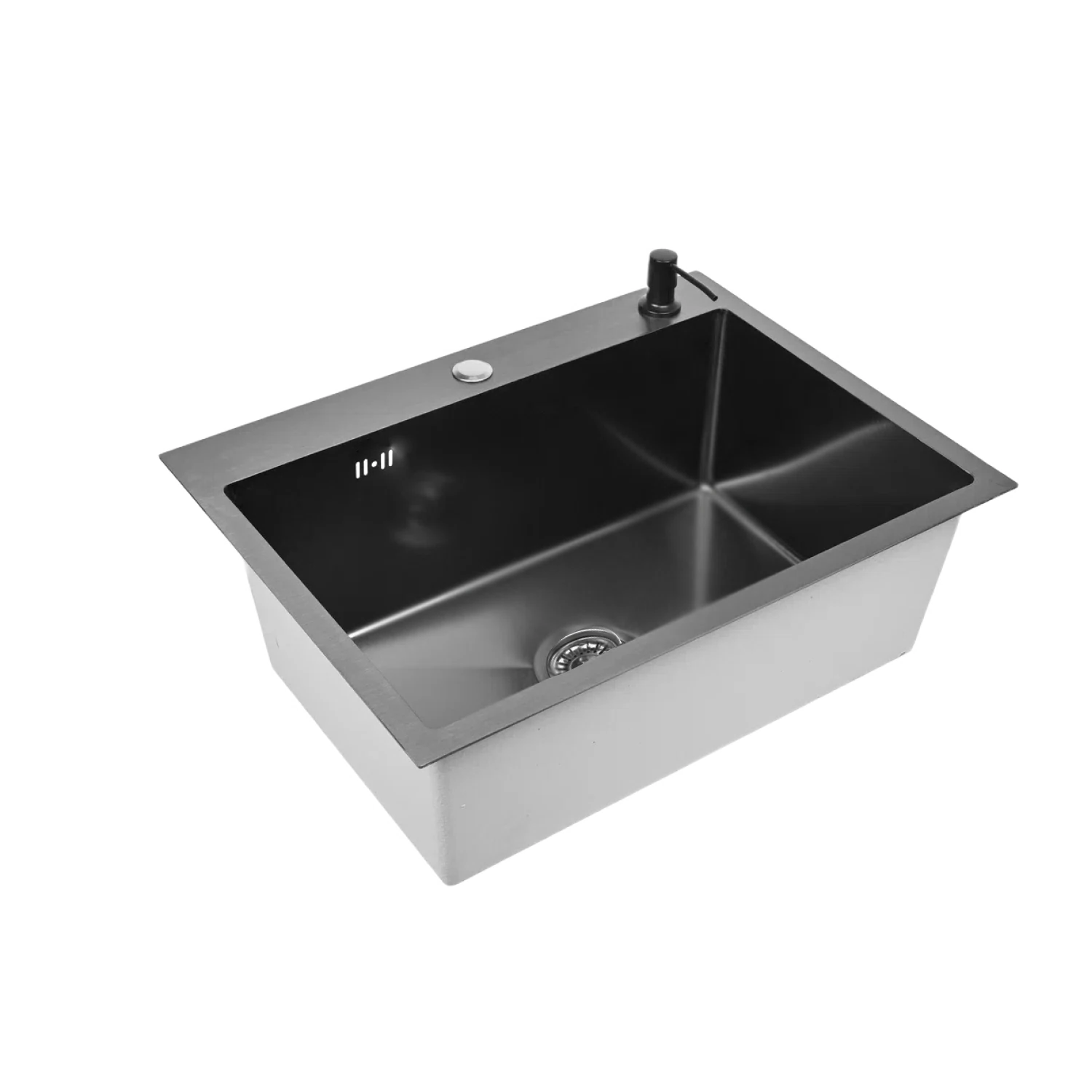 Изображение товара Мойка для кухни нержавеющая 60х50, с PVD покрытием графит. Сифон с ситечком, дозатор. WS36050B/WGER019B/W405B