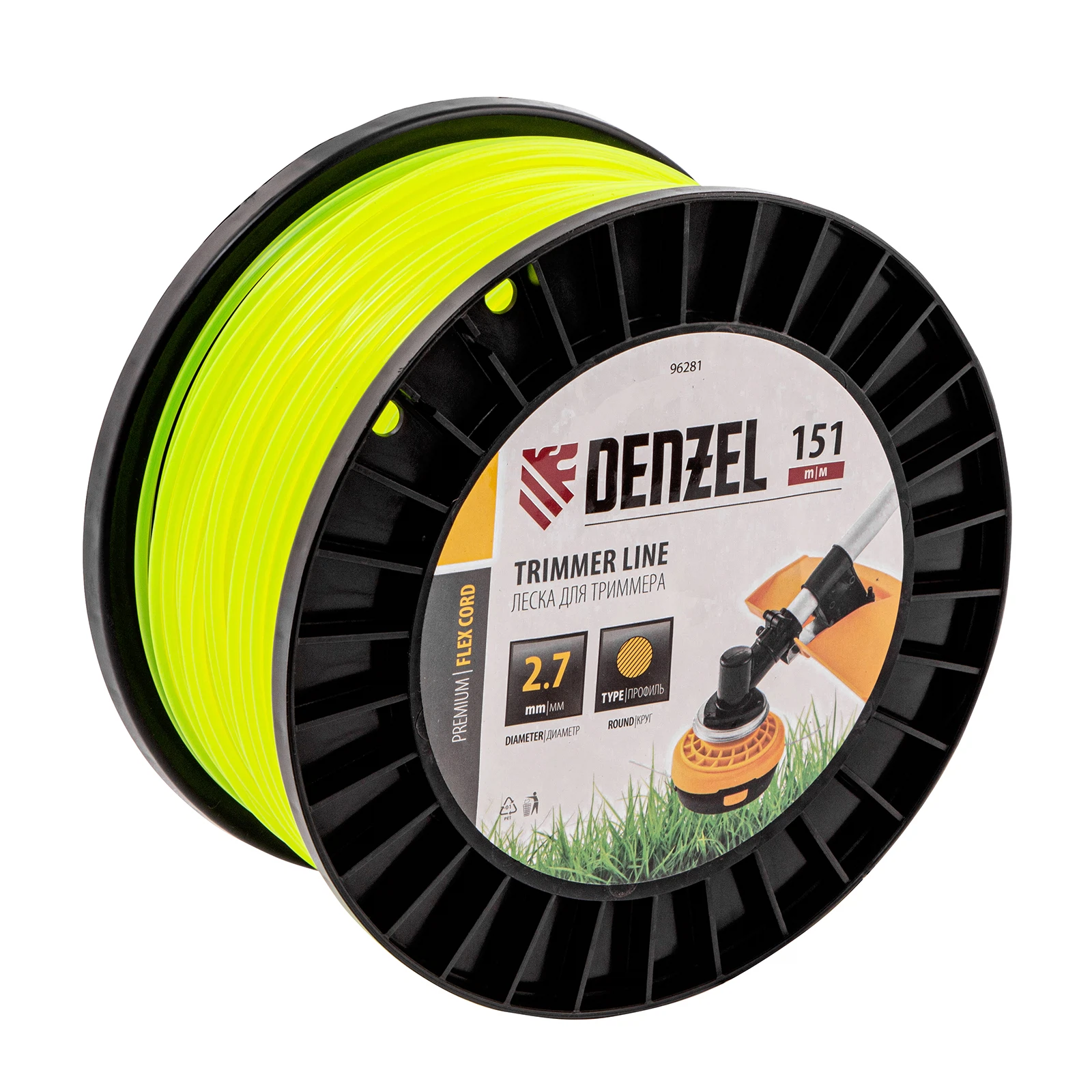 Изображение товара Леска для триммера круглая, 2,7мм х 151м, на DIN катушке FLEX CORD, Denzel 96281