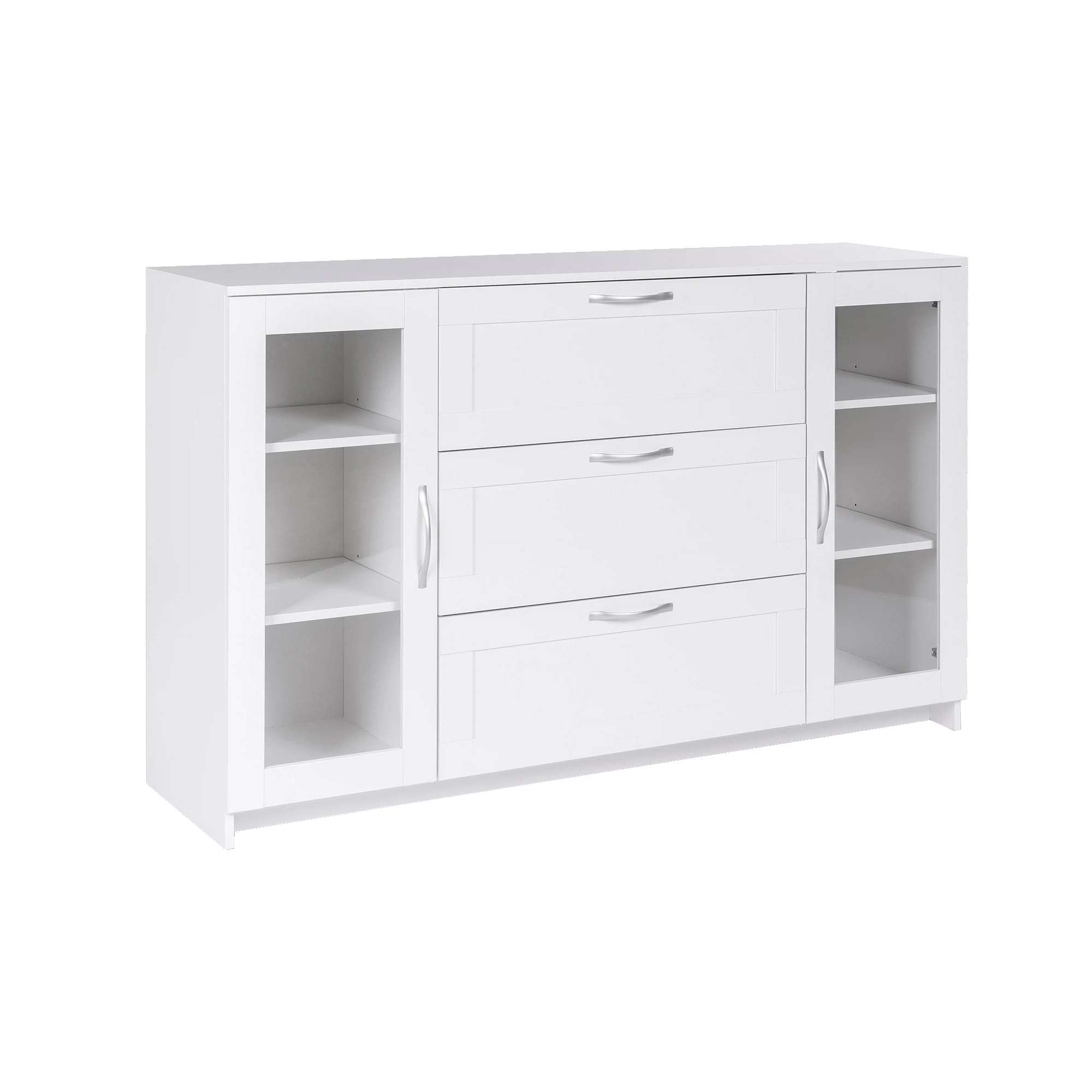 Изображение товара Современная белая тумба СИРИУС с 2 дверцами со стеклом и 3 ящика, размеры 156х95 см