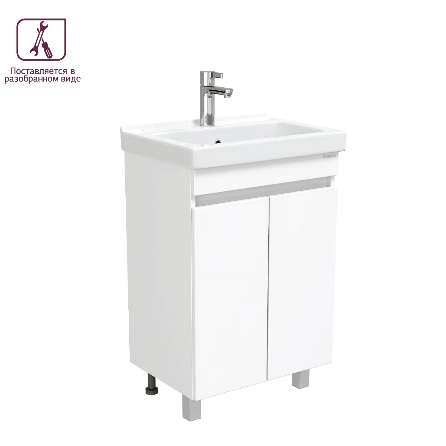 Изображение товара Тумба для ванной комнаты Onika Милтон Квадро 55 напольная, белая, разборная (под раковину Визит 55)